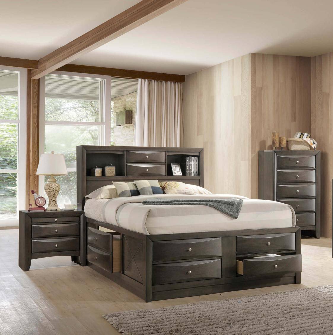 Full Size Bedroom Suite Elegant Crown Mark B4275 Emily Modern Grey Finish Storage King Size