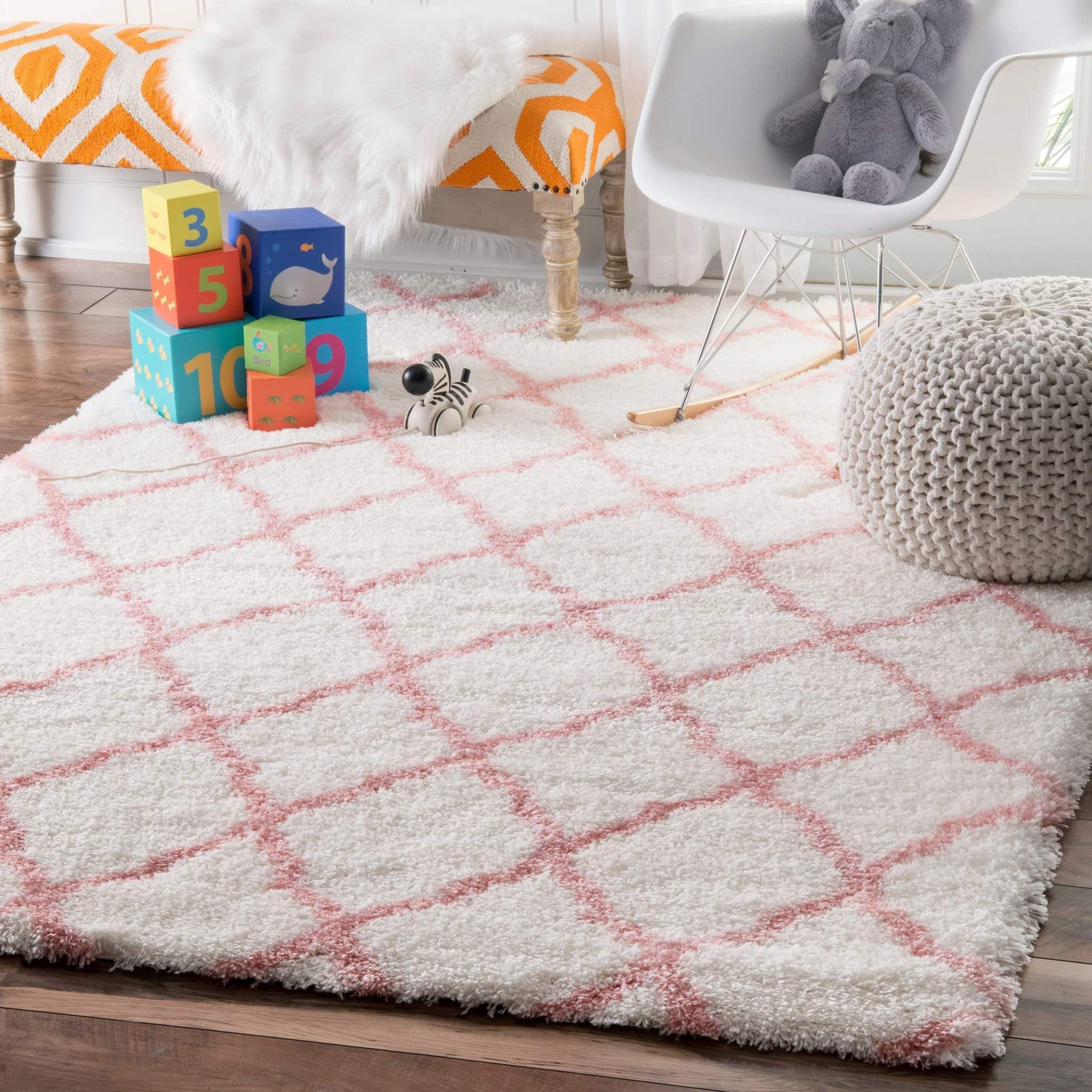 Furry Rugs for Bedroom Lovely Pink Boho Trellis White Shag Indoor Rug