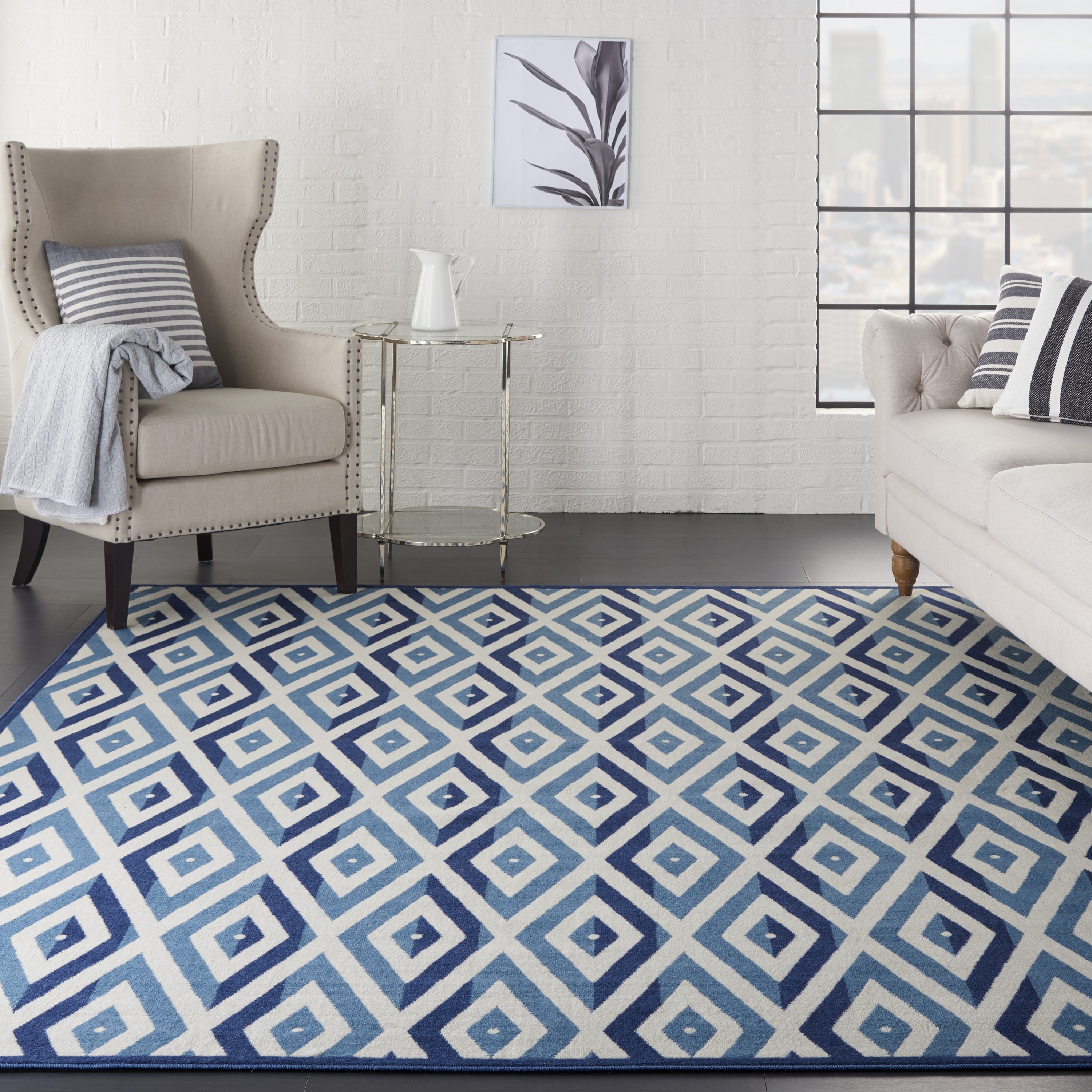 Girls Bedroom area Rugs New Nourison Grafix Geometric White Blue area Rug