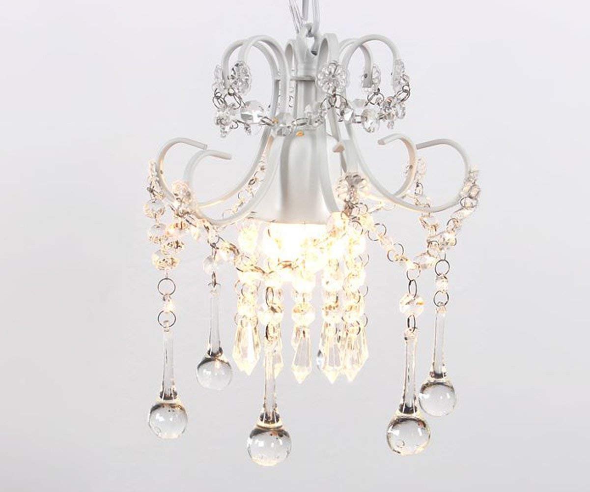 Girls Bedroom Ceiling Light Elegant Mini Style Crystal Chandelier Pendant Light White 1 Light