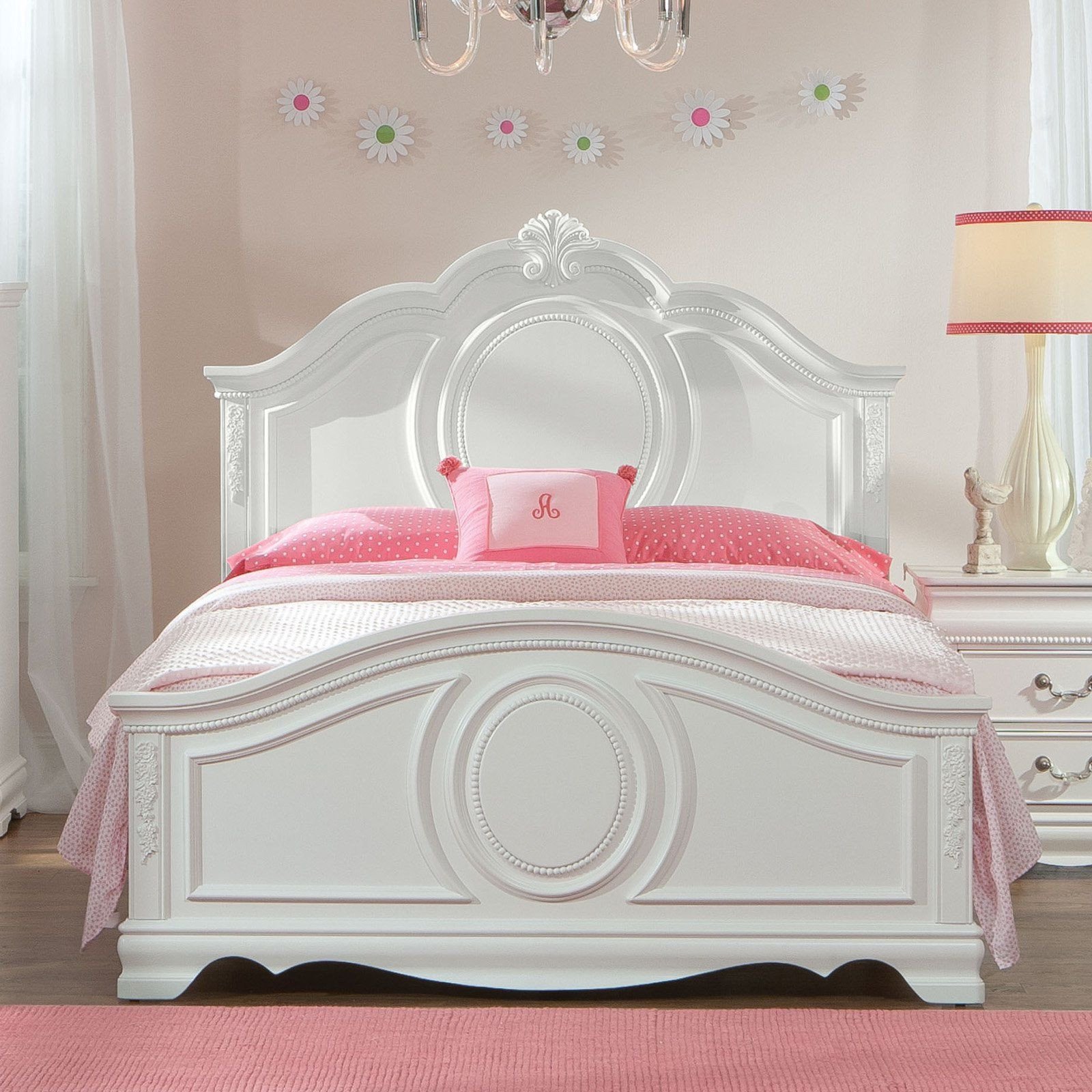 Girls Queen Bedroom Set Luxury Standard Furniture Jessica Panel Bed White Stfm706
