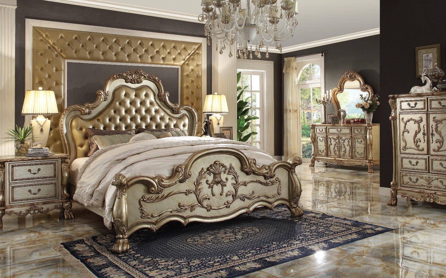 Golden and White Bedroom Lovely Tufted Gold Patina King Bed Dresden Ek Acme Victorian Classic