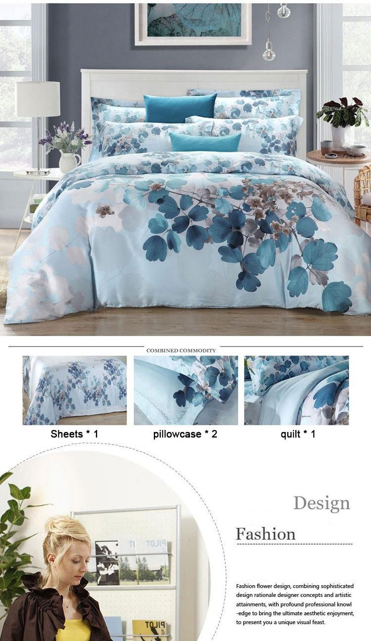 Gray and Aqua Bedroom Inspirational Beautiful Spring Flowers Elegant Tencel Bed Four Sets soft and Smooth High End High Quality Bedroome Bedding Grey and White Duvet Cover Gray and Blue