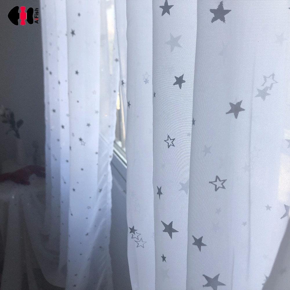 Grey Curtains for Bedroom Fresh Nature White Tulle Sliver Star Hot Stamping Terylene Sheer Cheap Tulle Window Treatment Panel for Bedroom Gauze Wp234c
