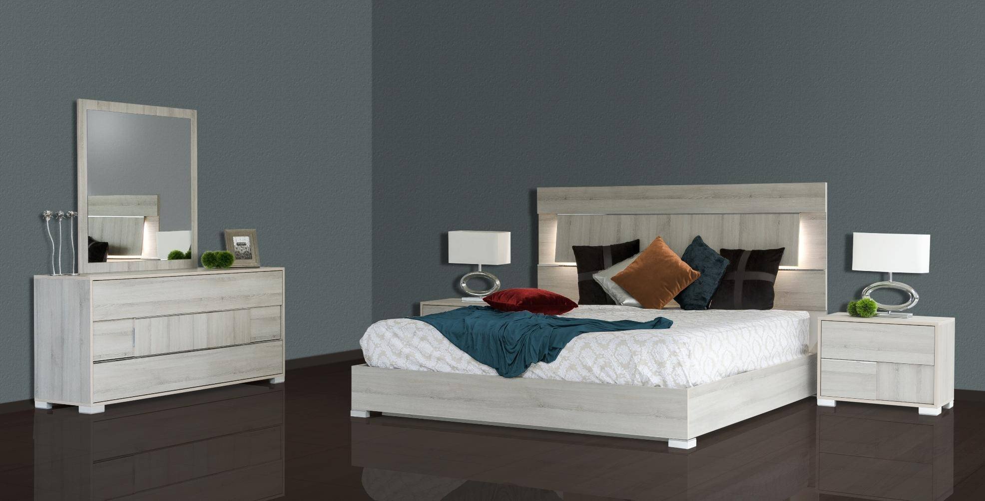 Grey Queen Bedroom Set Luxury Vig Modrest Ethan Grey Veneer Headboard W Led Queen Bedroom