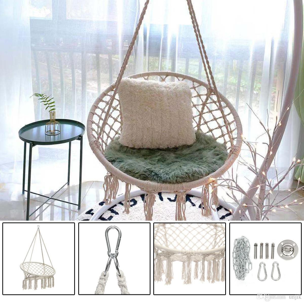 Hammock Bed for Bedroom Elegant 2019 Round Hammock Swing Hanging Chair Outdoor Indoor Dormitory Bedroom Hanging Chair for Child Adult Safety Hammock with Accessories From Unjik