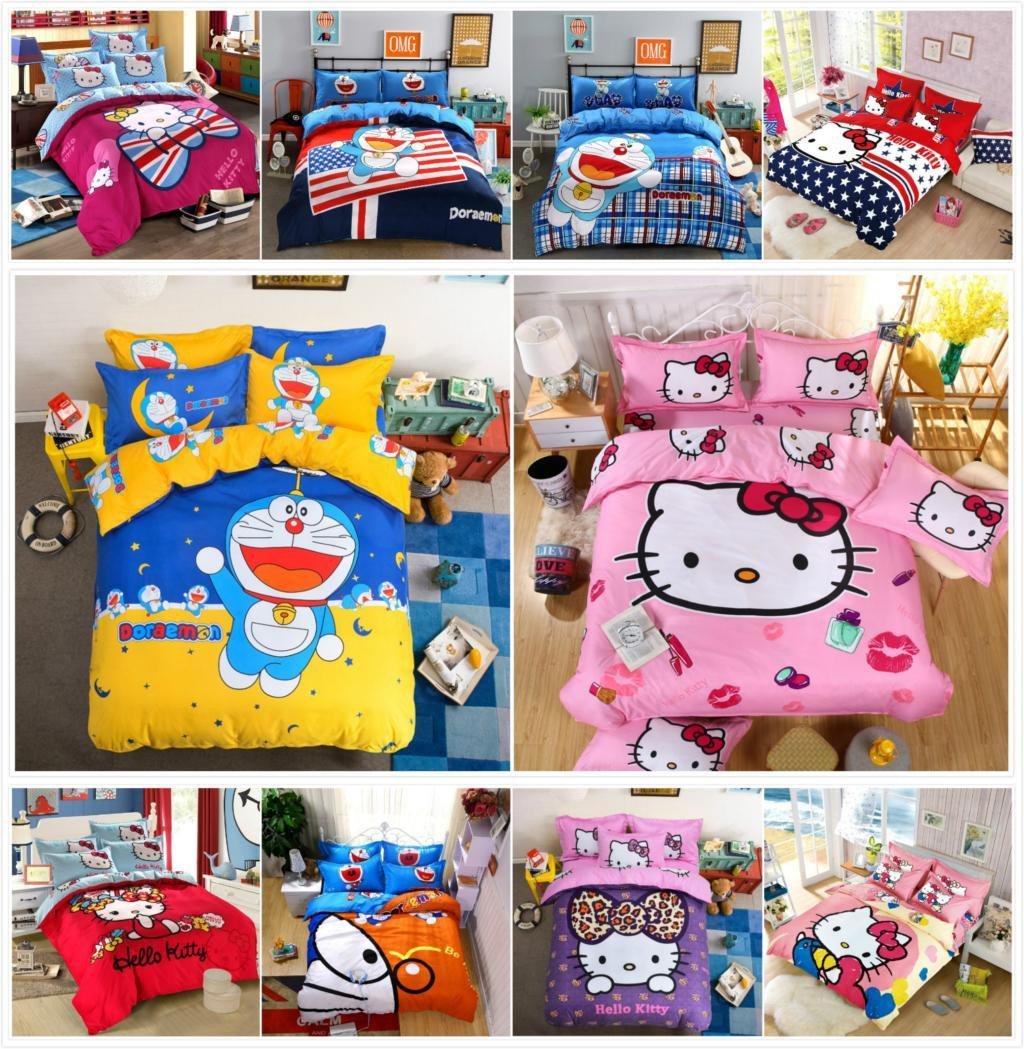 Hello Kitty Bedroom Set Elegant 2019 Bedding Set Cartoon Hello Kitty Cat Doraemon Duvet Cover Sets soft Polyester Bed Linen Flat Bed Sheet Set Pillowcase From Carmlin $30 95