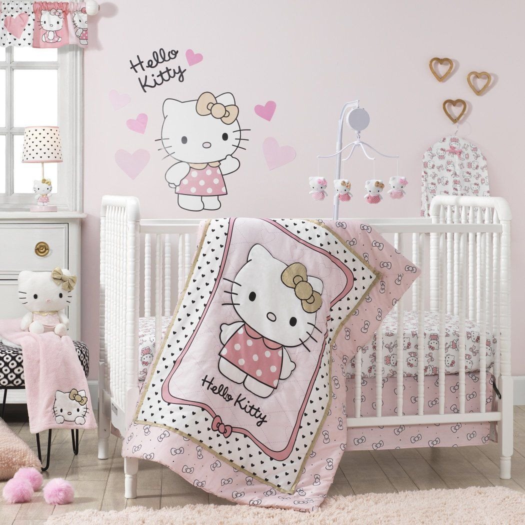 Hello Kitty Bedroom Set Inspirational Baby Girls Pink White Hello Kitty Crib Bedding Set Newborn