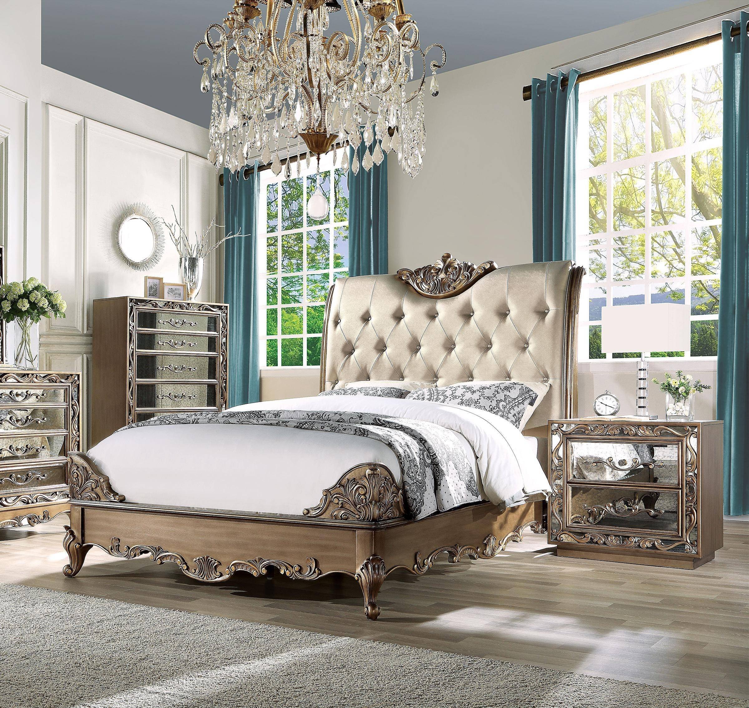 Home Furniture Bedroom Set Best Of Luxury King Bedroom Set 3 Antique Gold Champagne F Leather