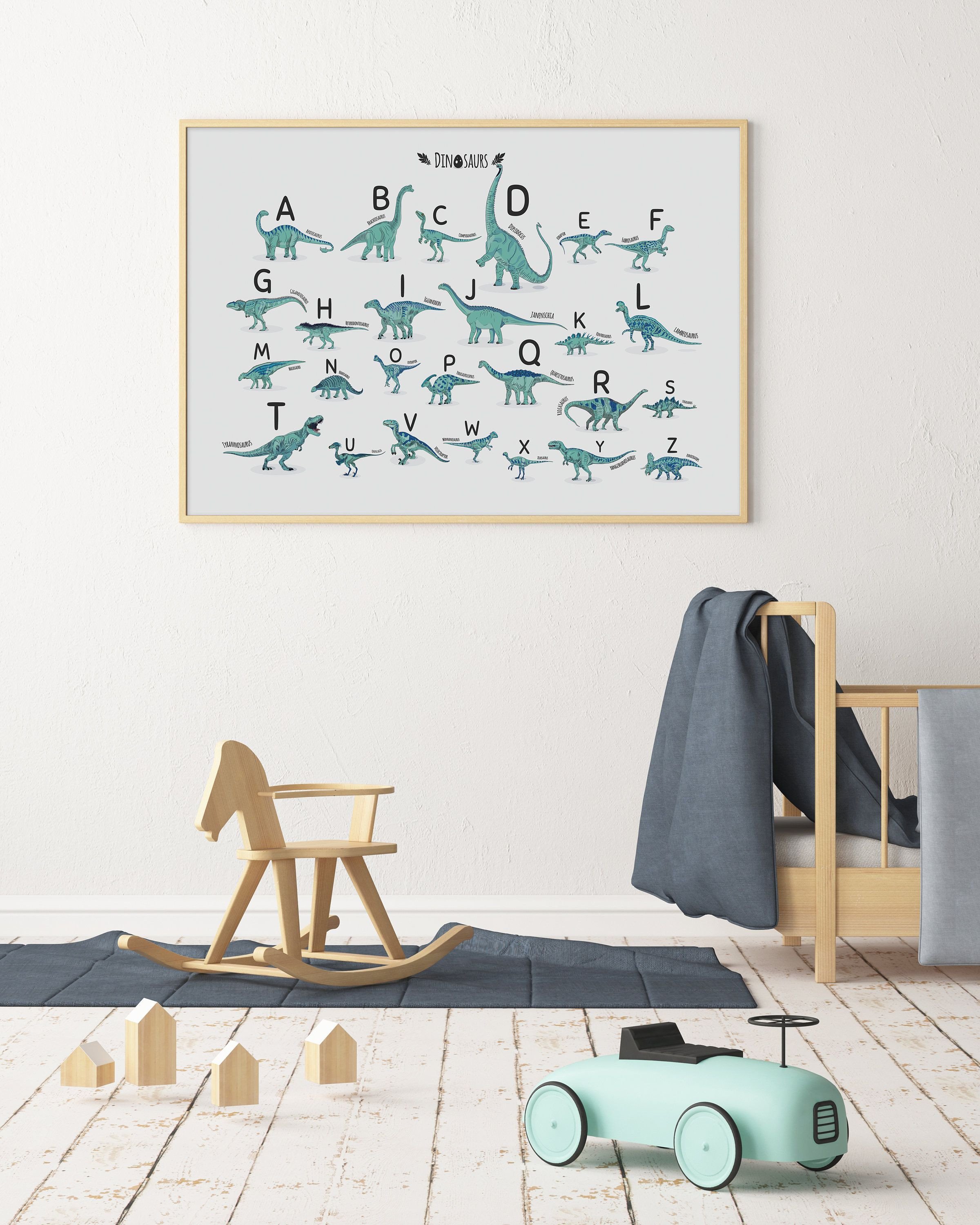 Kids Bedroom Wall Decor Unique Alphabet Print Alphabet Dinosaur Horizontal Abc Poster