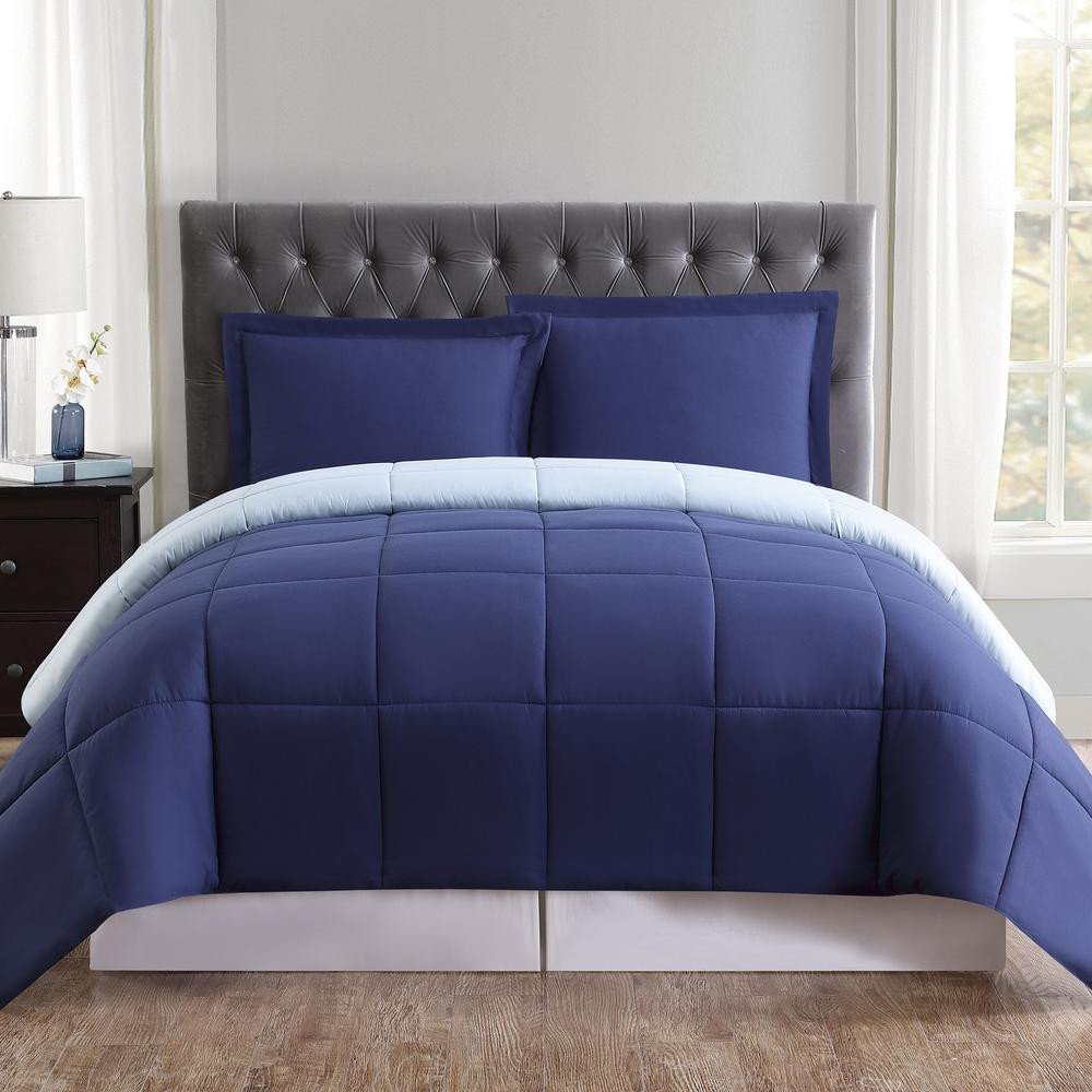 King Bedroom Comforter Set Unique Truly soft Everyday 3 Piece Navy and Light Blue Queen