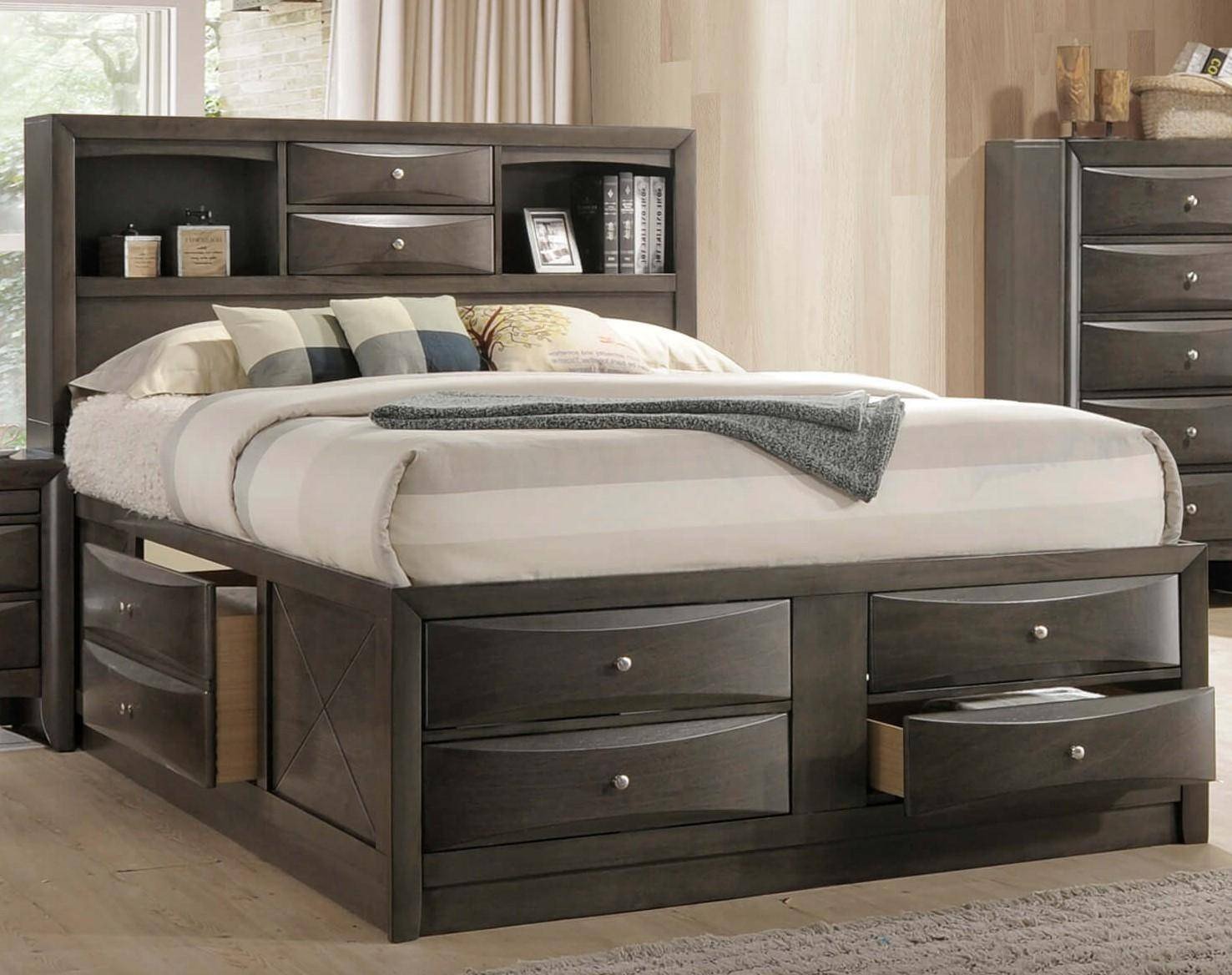 King Size Bedroom Set with Mattress Beautiful Crown Mark B4275 Emily Modern Grey Finish Storage King Size