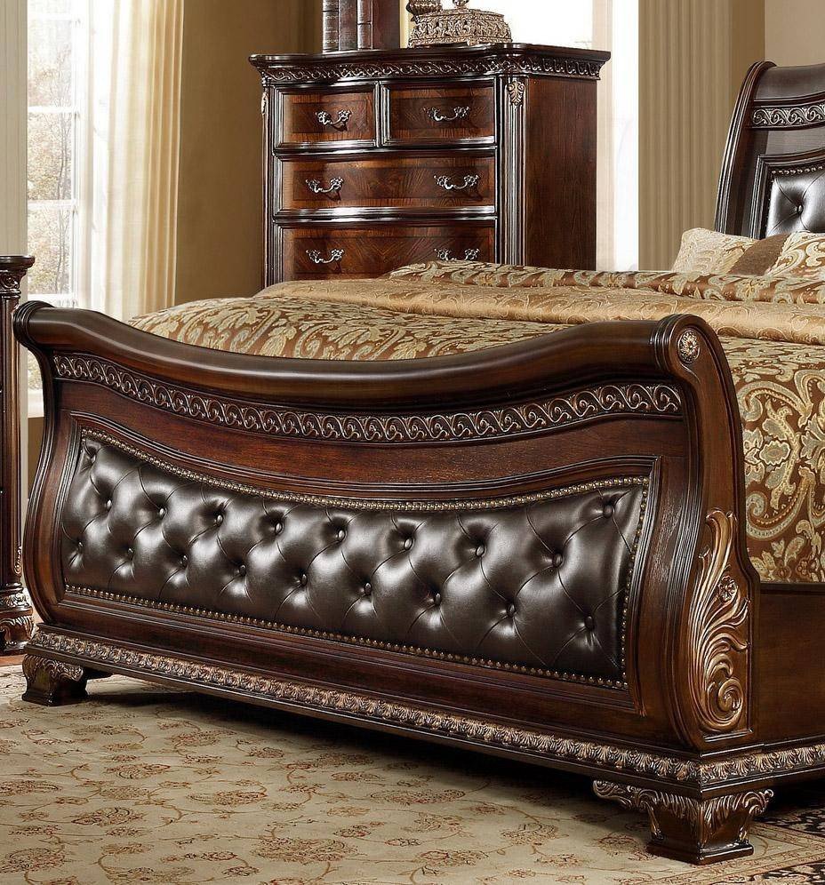 Leather Headboard Bedroom Set Beautiful Mcferran B9588 King Sleigh Bed In Oak Veneers Dark Cherry Finish Leather