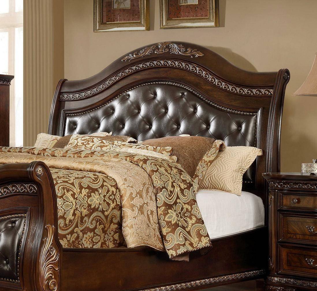 Leather Headboard Bedroom Set Elegant Mcferran B9588 King Sleigh Bed In Oak Veneers Dark Cherry Finish Leather