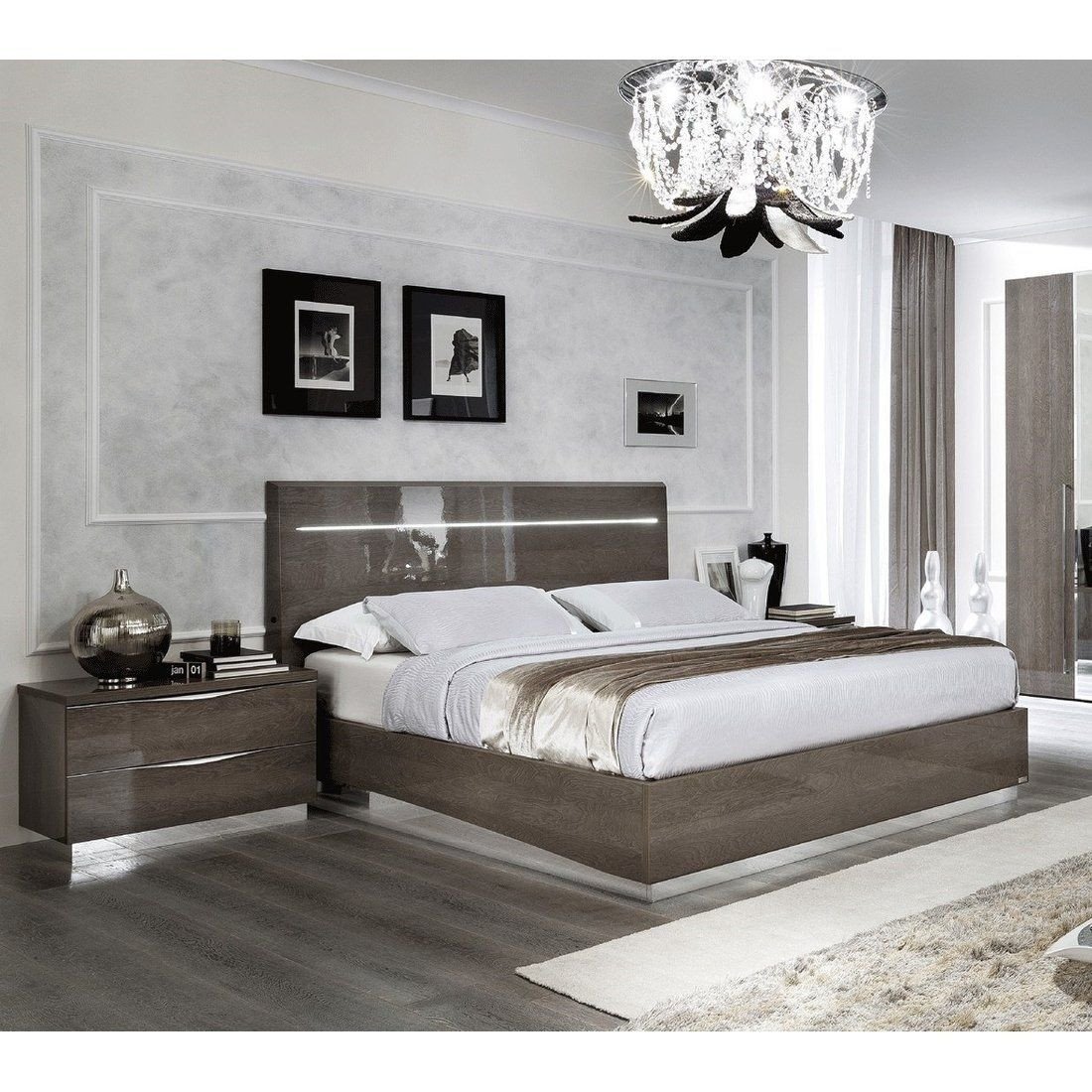 Lighted Headboard Bedroom Set Awesome Luca Home Led Silver Birch Queen Bed Brown