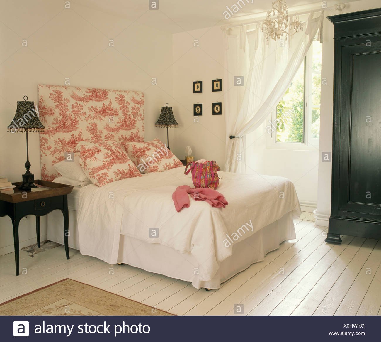 Lighted Headboard Bedroom Set Best Of Pink toile De Jouy Headboard and Pillows On Bed with White