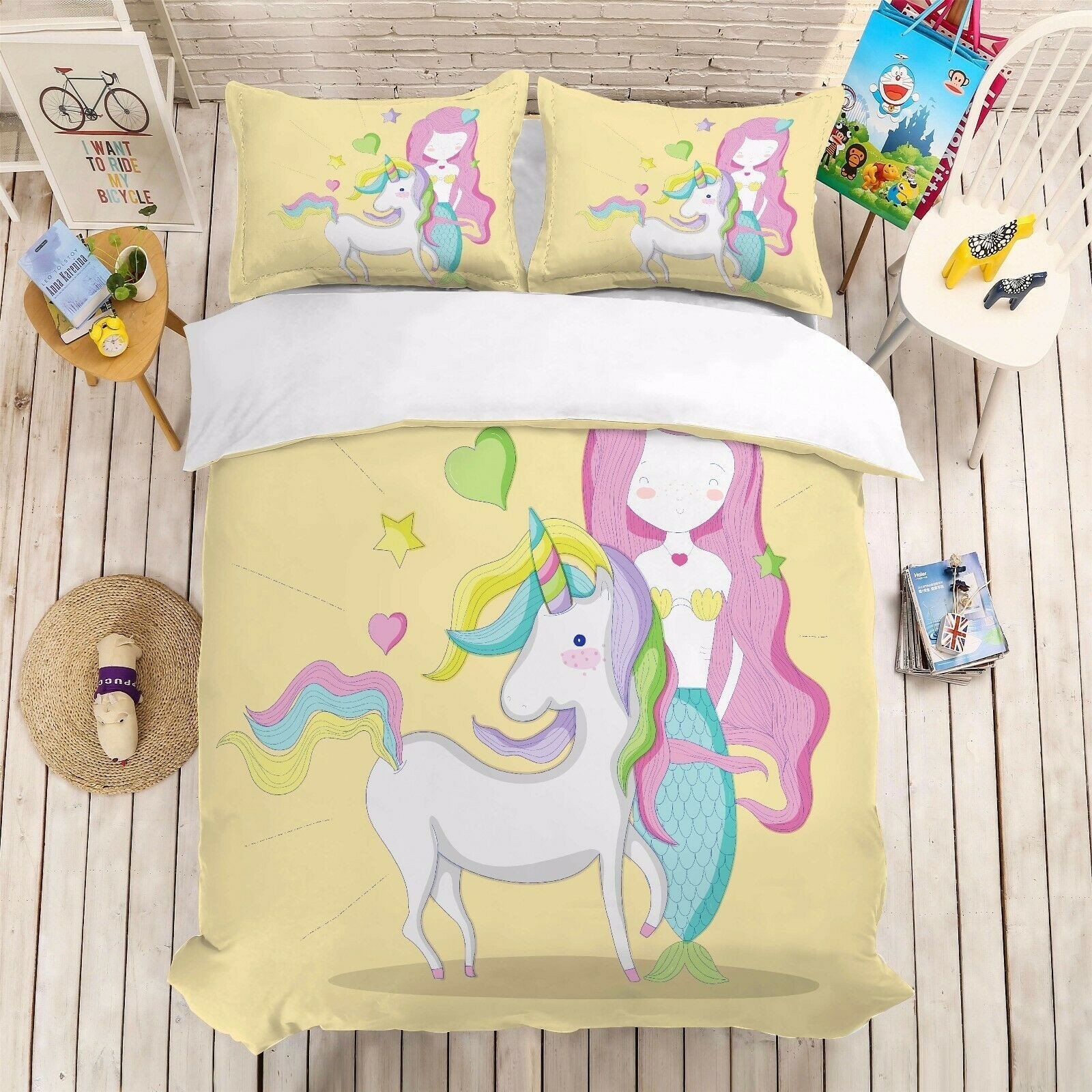 Little Mermaid Bedroom Set Elegant Cartoon Mermaid Unicorn Girl Bedding Set Duvet Cover