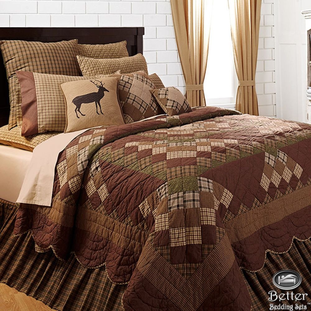 Log King Size Bedroom Set Inspirational Brown Green Rustic Lodge Log Cabin Country Home Patchwork