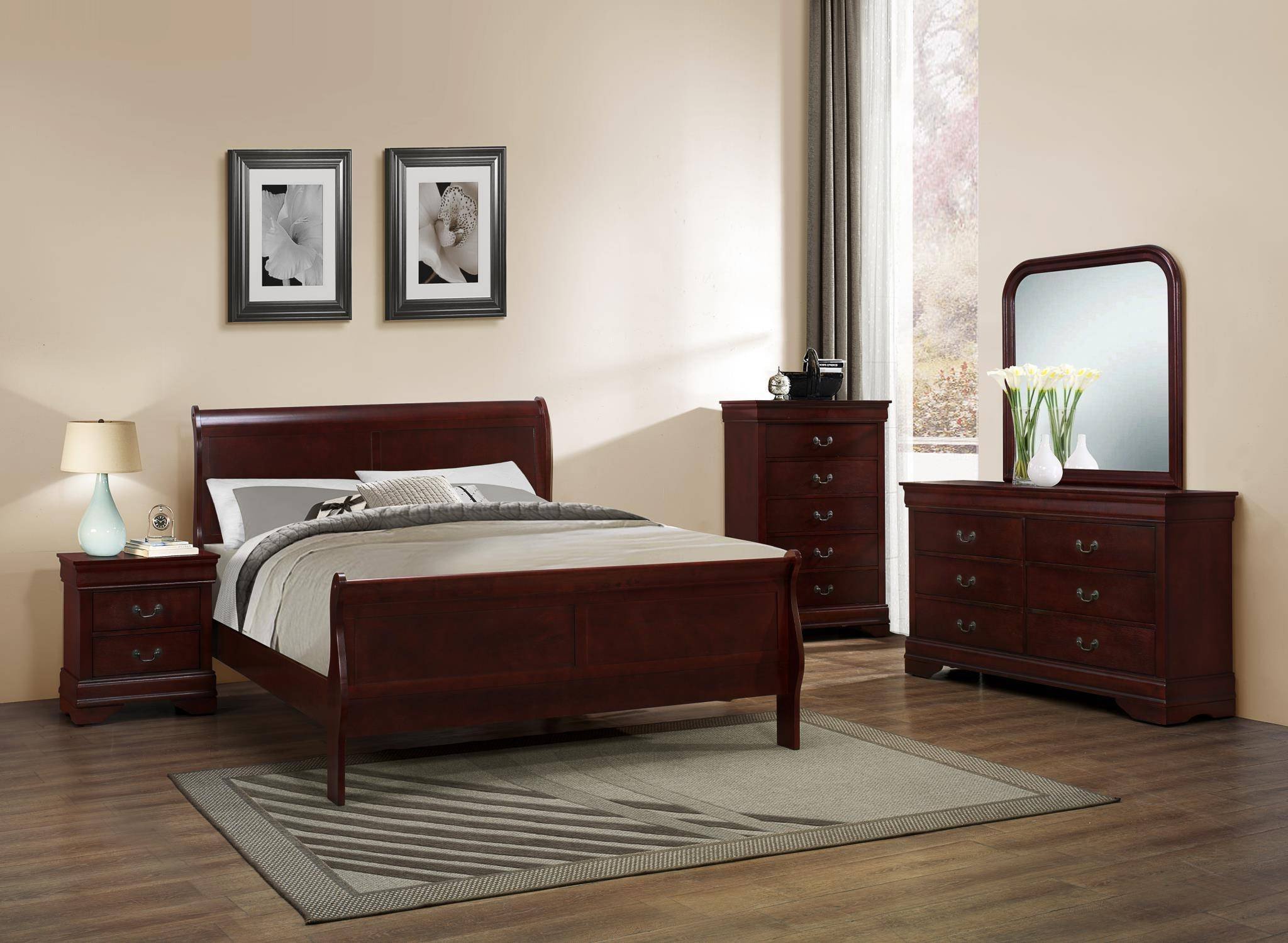 Louis Philippe Bedroom Set Elegant Myco Furniture Lp102k Louis Philippe Cherry Finish solid Hardwoods King Bed Set 5pcs Classic