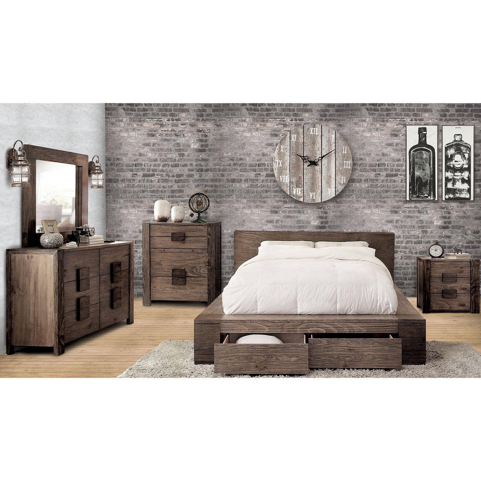 Low Profile Bedroom Set Fresh Rustic Natural Finish Queen Storage Bedroom Set 4 Pcs