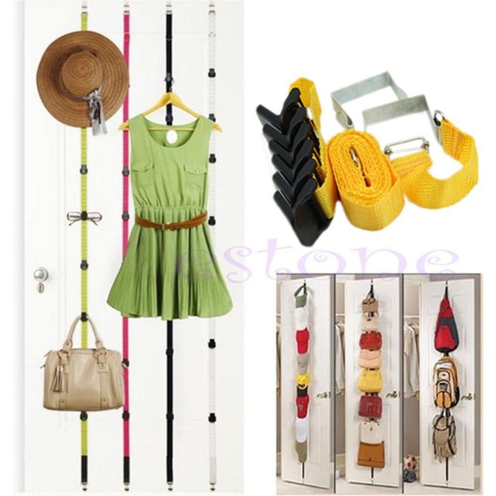 Luggage Rack for Bedroom Elegant wholesale 8 Hooks Over Door Straps Hanger Adjustable Hat Bag Clothes Coat Rack organizer