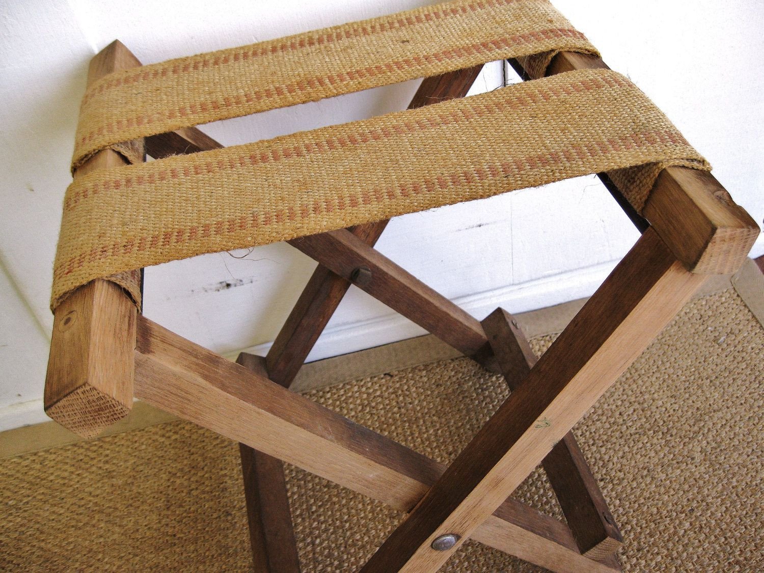 Luggage Rack for Bedroom Lovely Rustic and Natural Vintage Burlap Jute Webbing Fold Up