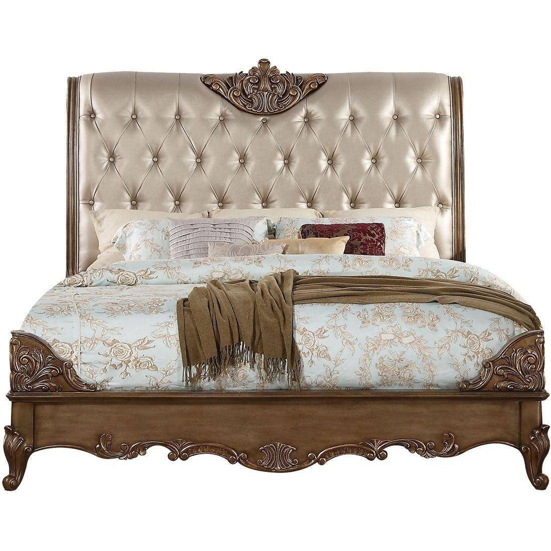 Luxury King Bedroom Set New Luxury King Bedroom Set 3 Antique Gold Champagne F Leather
