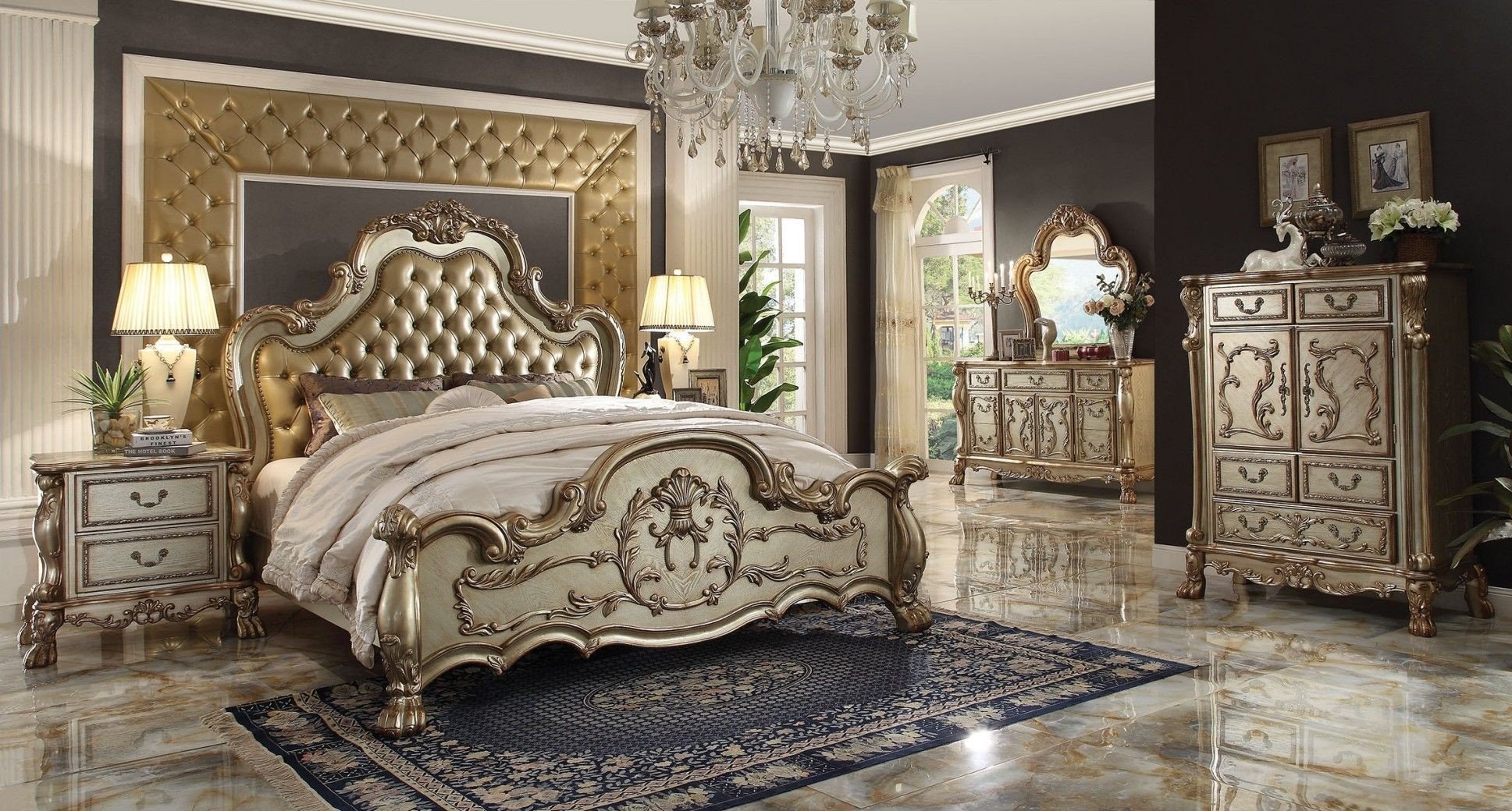 Luxury King Bedroom Set Unique Acme Dresden Wood Pu Tufted Panel Bedroom Set