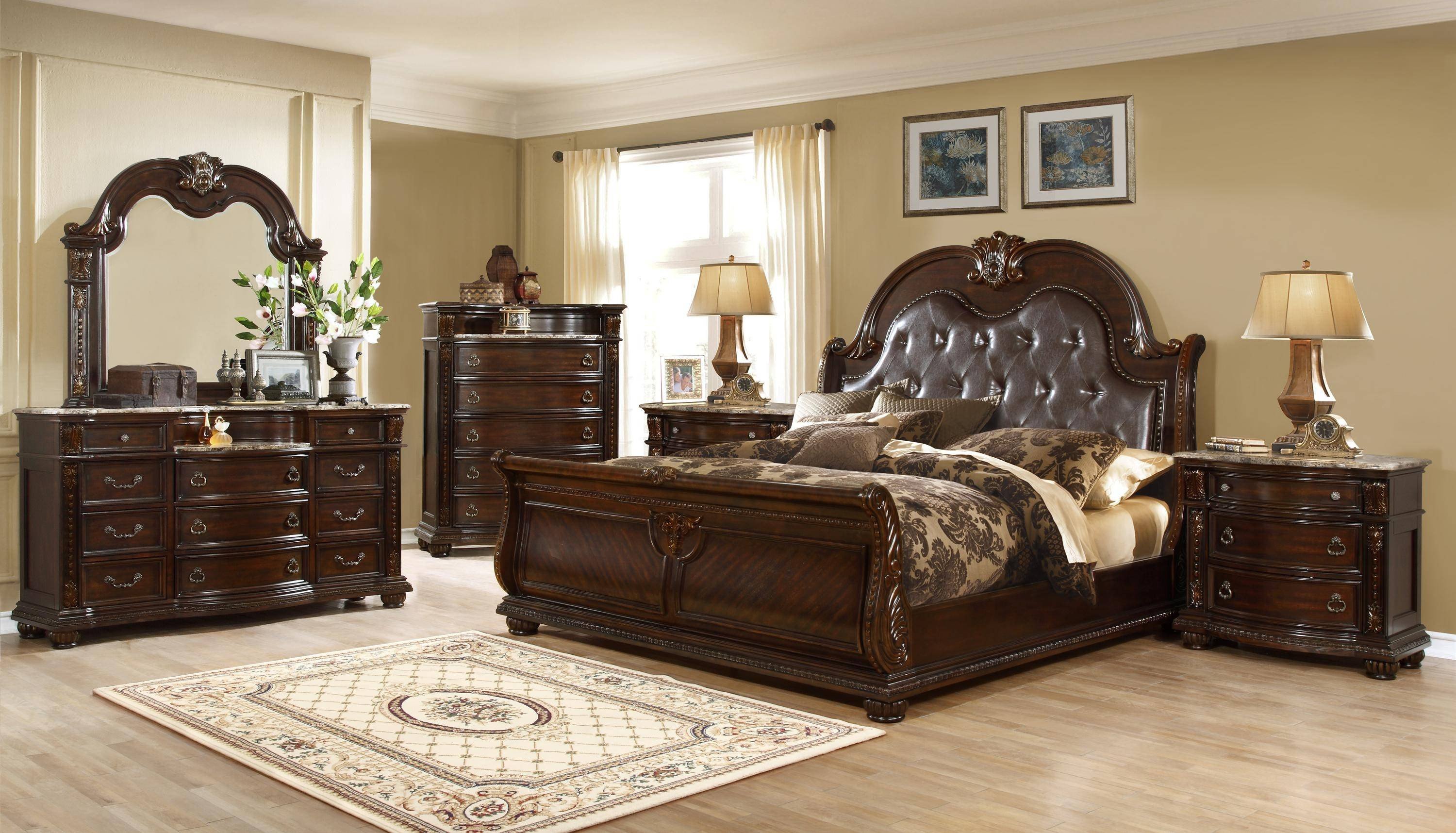 Luxury King Bedroom Set Unique Mcferran B9500 Q Amber Dark Cherry Finish Luxury Tufted