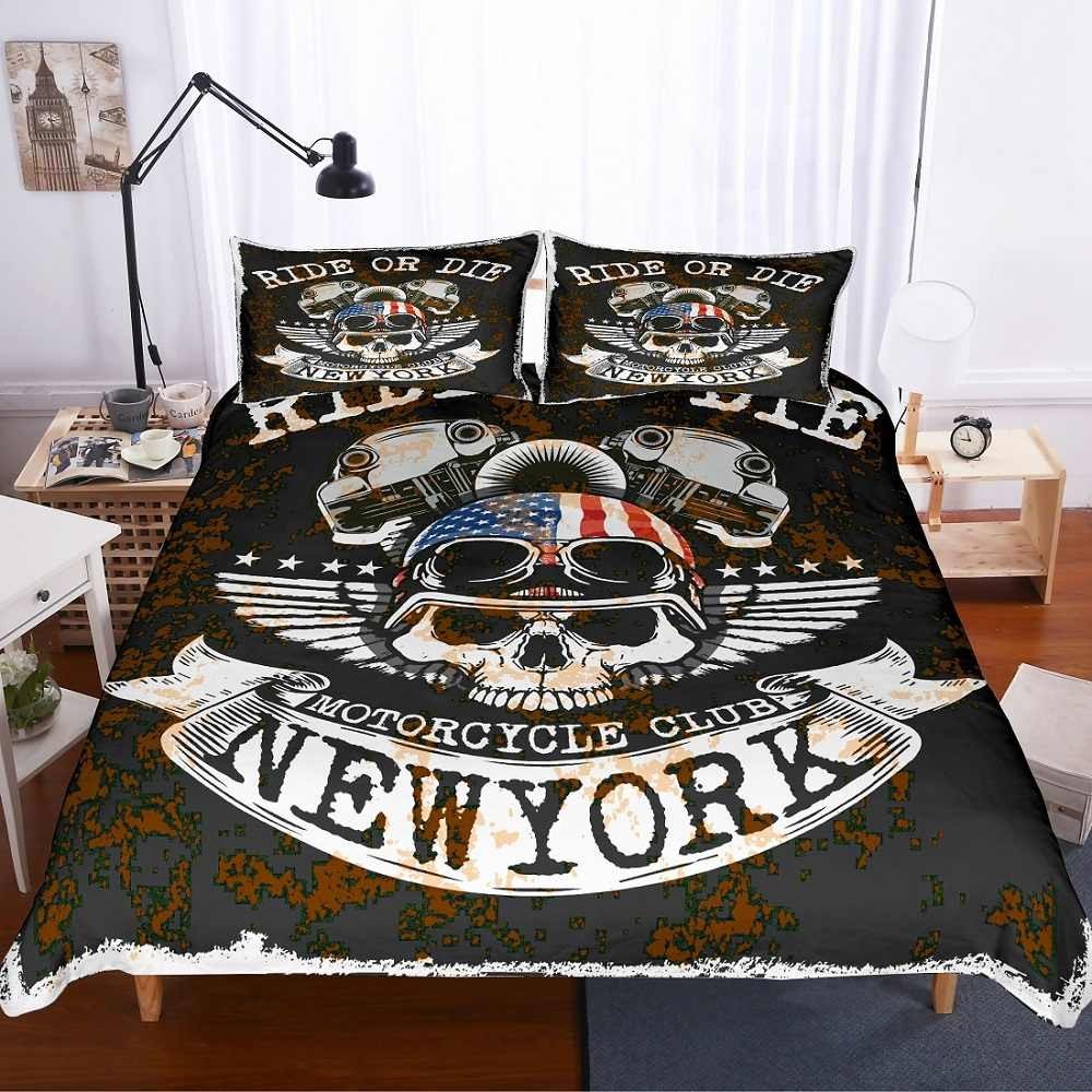 Marilyn Monroe Bedroom Set Unique 3d Skull Eagle Motorcycle Club Ride or Die Printed Black White Bedding Set 3 Pieces with 2 Pillowcase Microfiber Duvet Cover Set