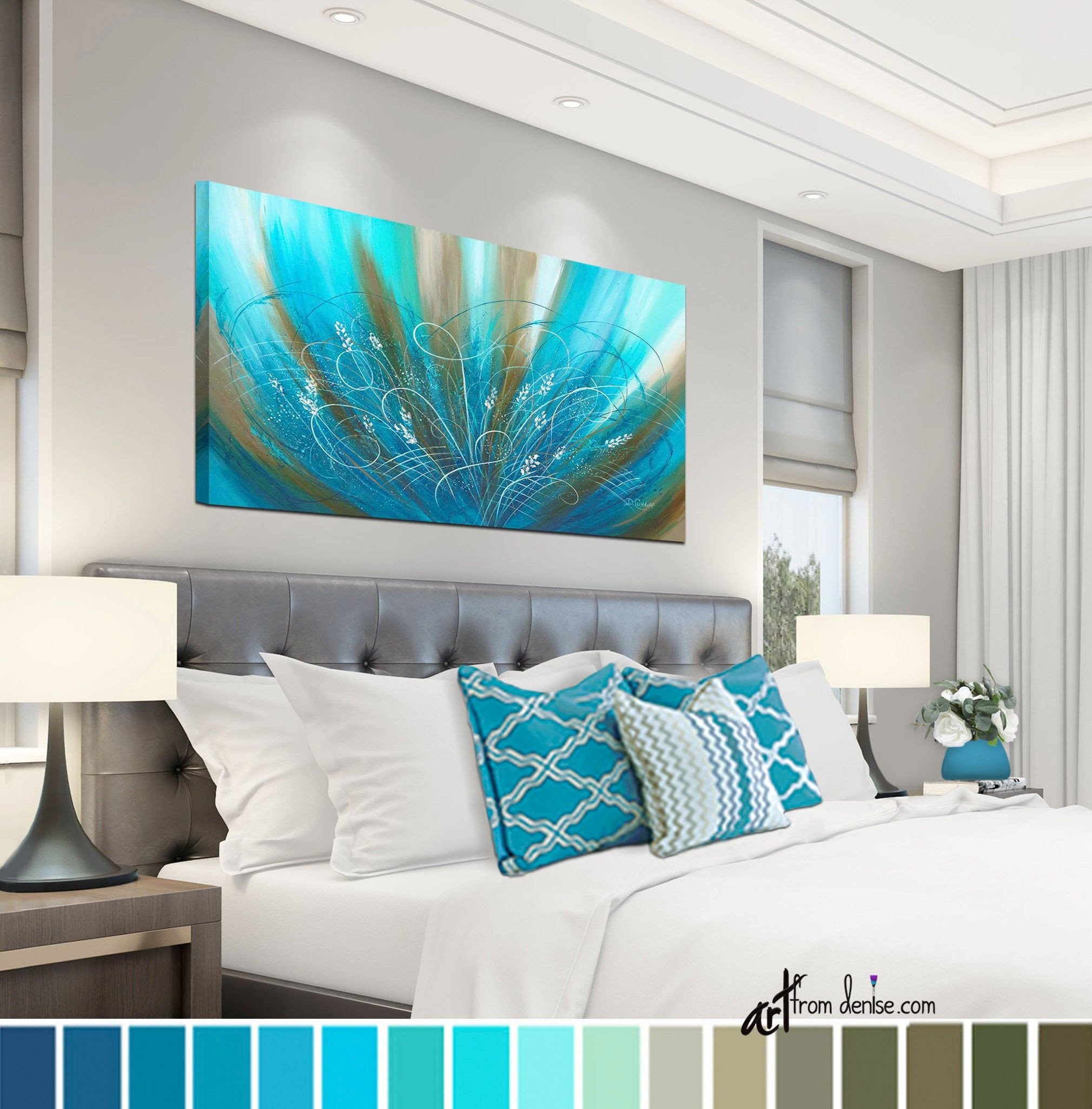 Master Bedroom Wall Art Unique Blue &amp; Brown Abstract Floral Canvas Wall Art Long