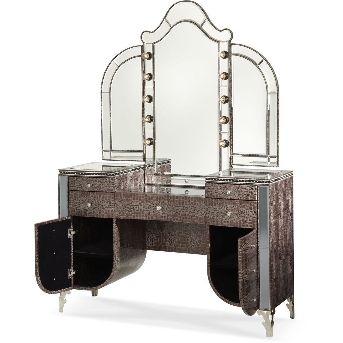 Michael Amini Bedroom Set Luxury Aico Michael Amini Hollywood Swank Upholstered Vanity and Mirror In Amazing Gator