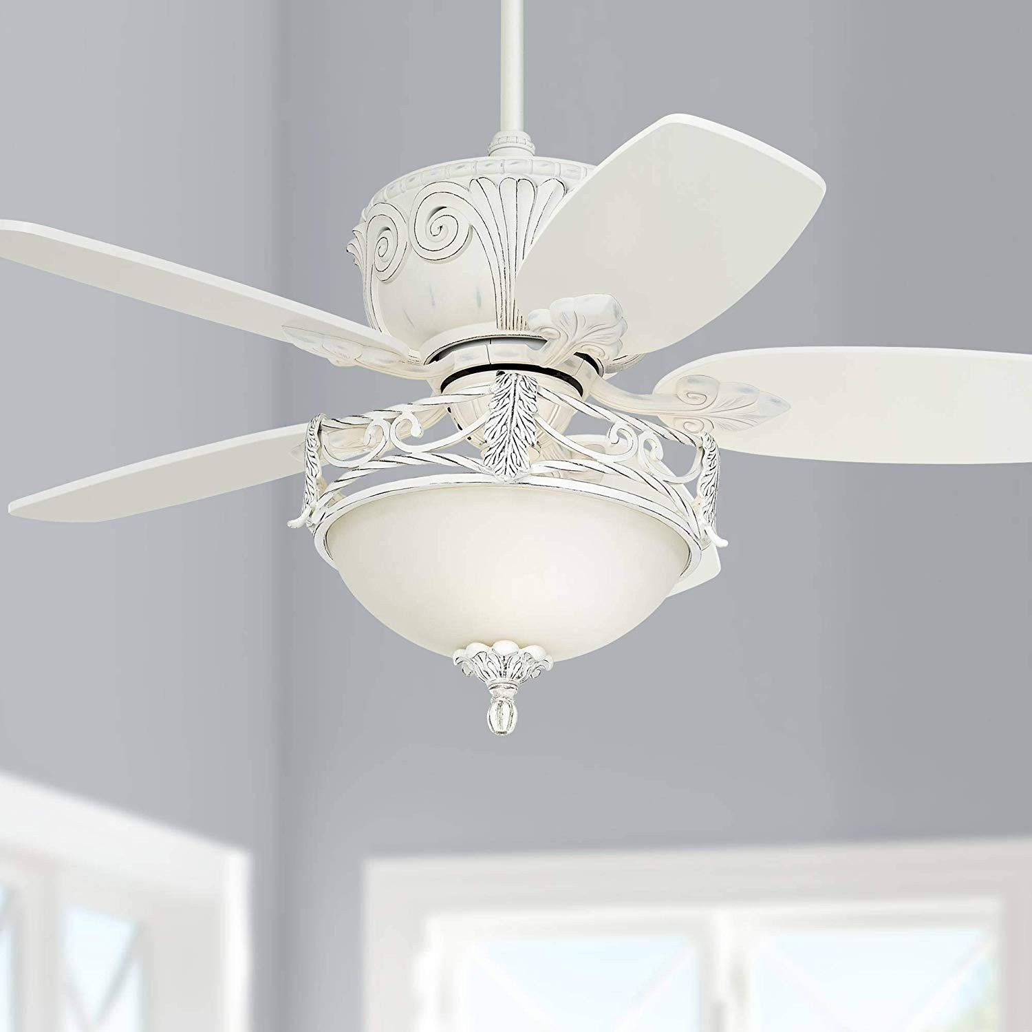 Modern Bedroom Ceiling Fan Unique 44&quot; Casa Deville Vintage Chic Ceiling Fan with Light Led Dimmable Rubbed White Etched Glass for Living Room Kitchen Bedroom Family Dining Casa Vieja