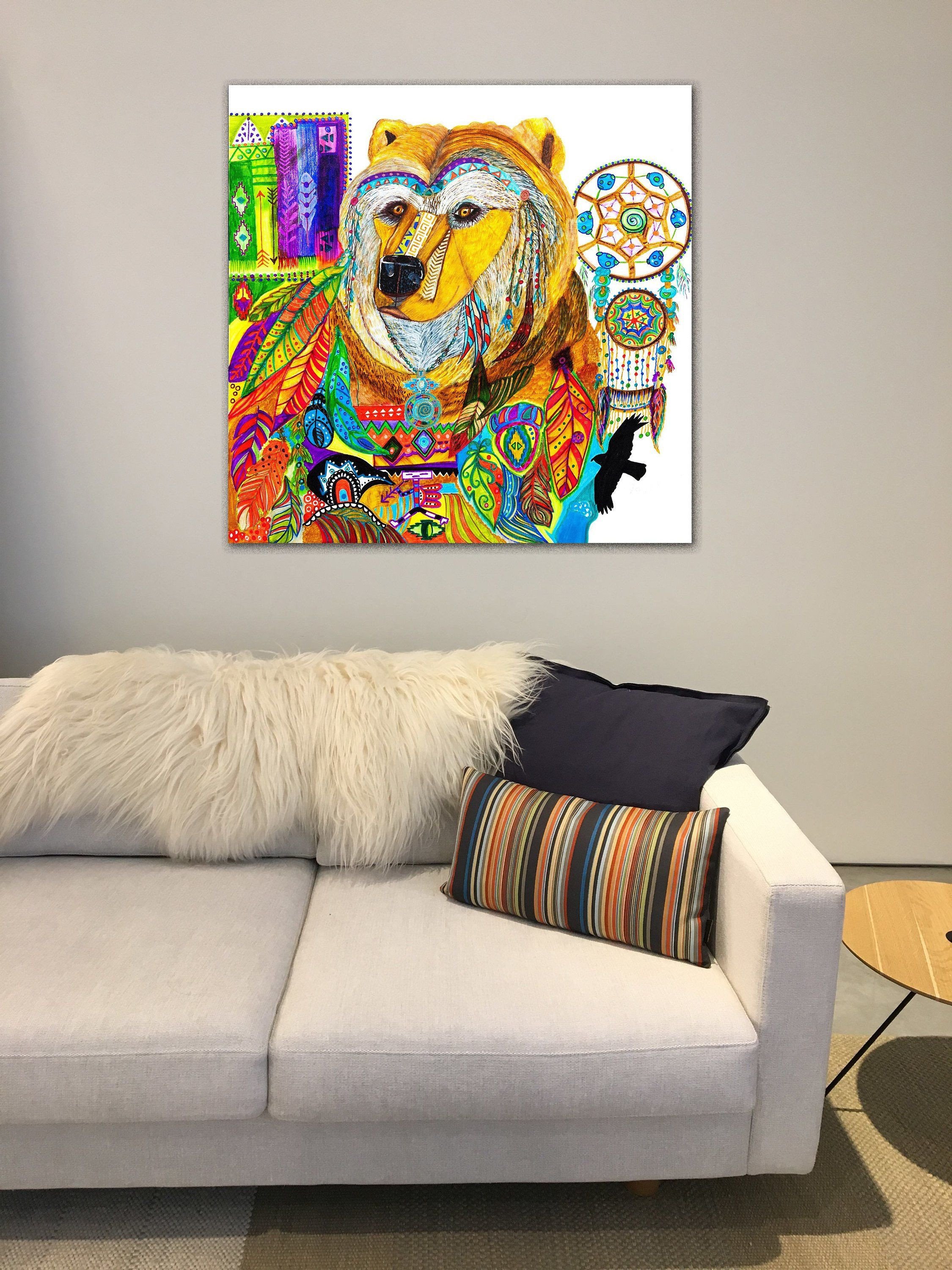 Native American Bedroom Decor Beautiful Bear Spirit Animal Abstract Art Painting Unframed Canvas