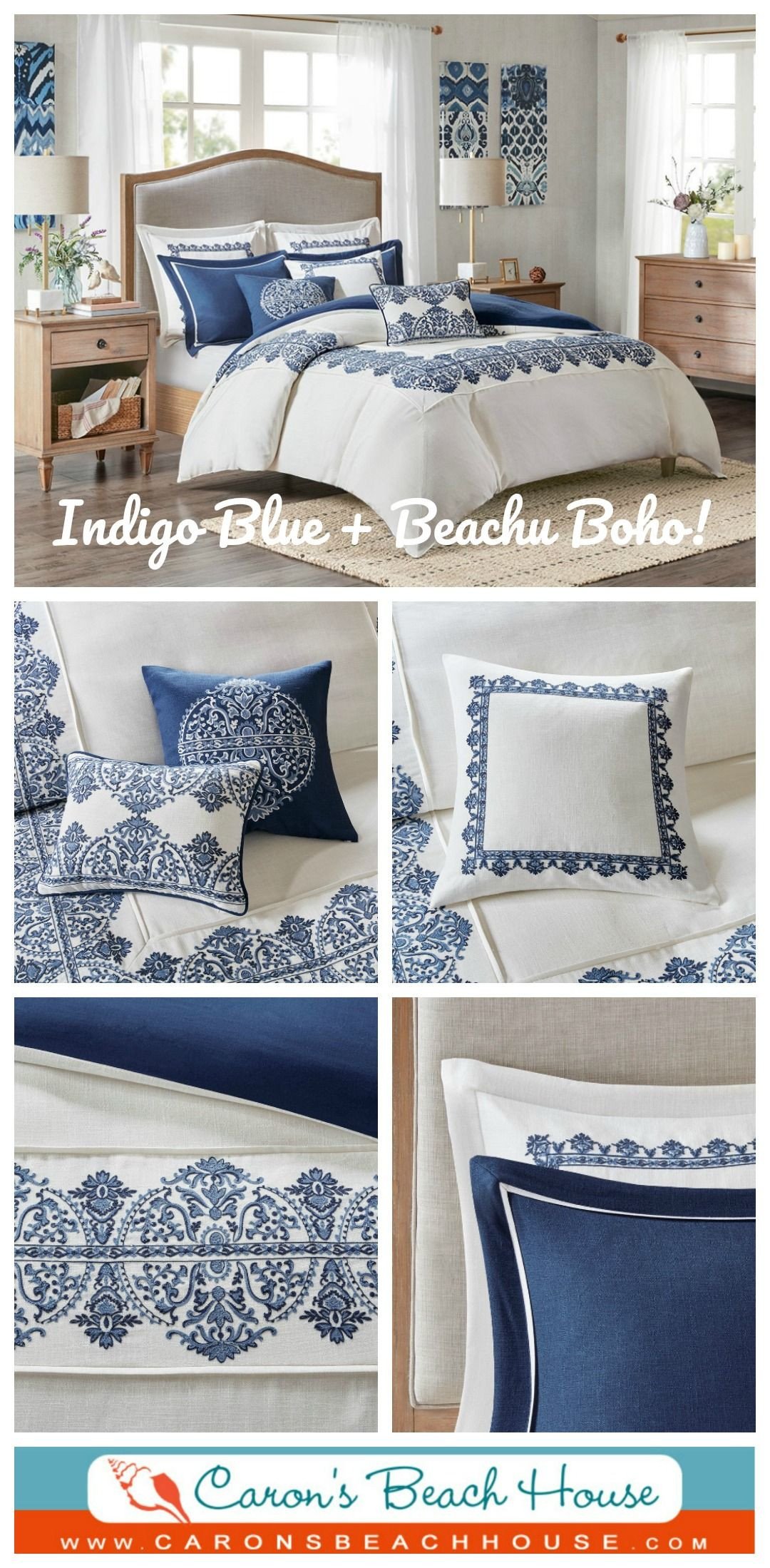 Navy and White Bedroom Fresh Indigo Skye Oversized Queen Size forter Set