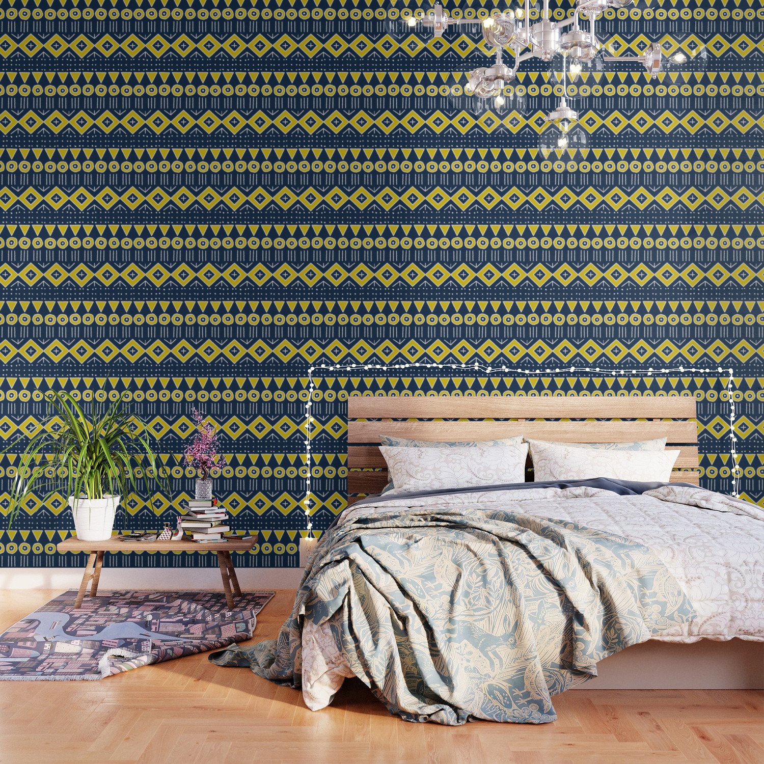 Navy Blue and Yellow Bedroom Lovely Mudcloth Style 2 In Navy Blue and Yellow Wallpaper