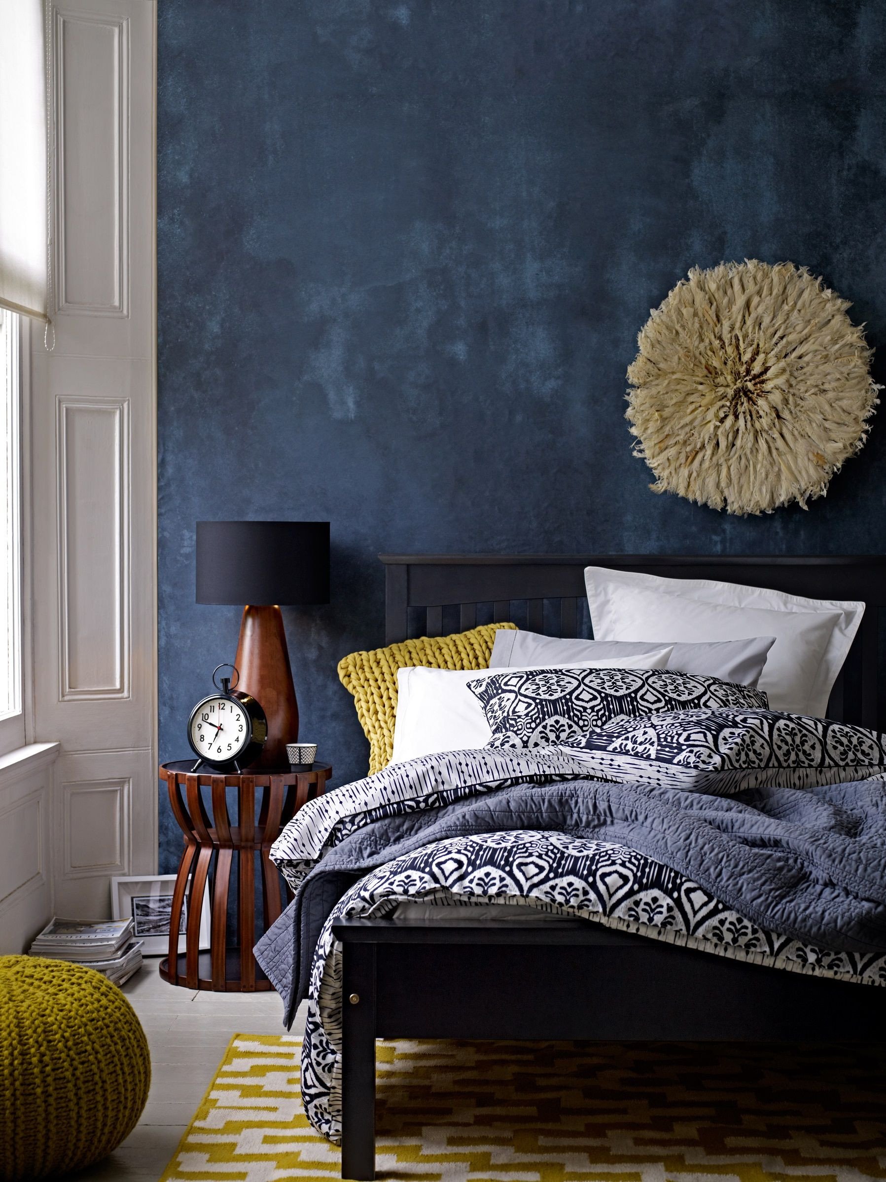 Navy Blue and Yellow Bedroom Luxury Deep Blue Accent Wall In Modern Eclective Bedroom Gorgeous