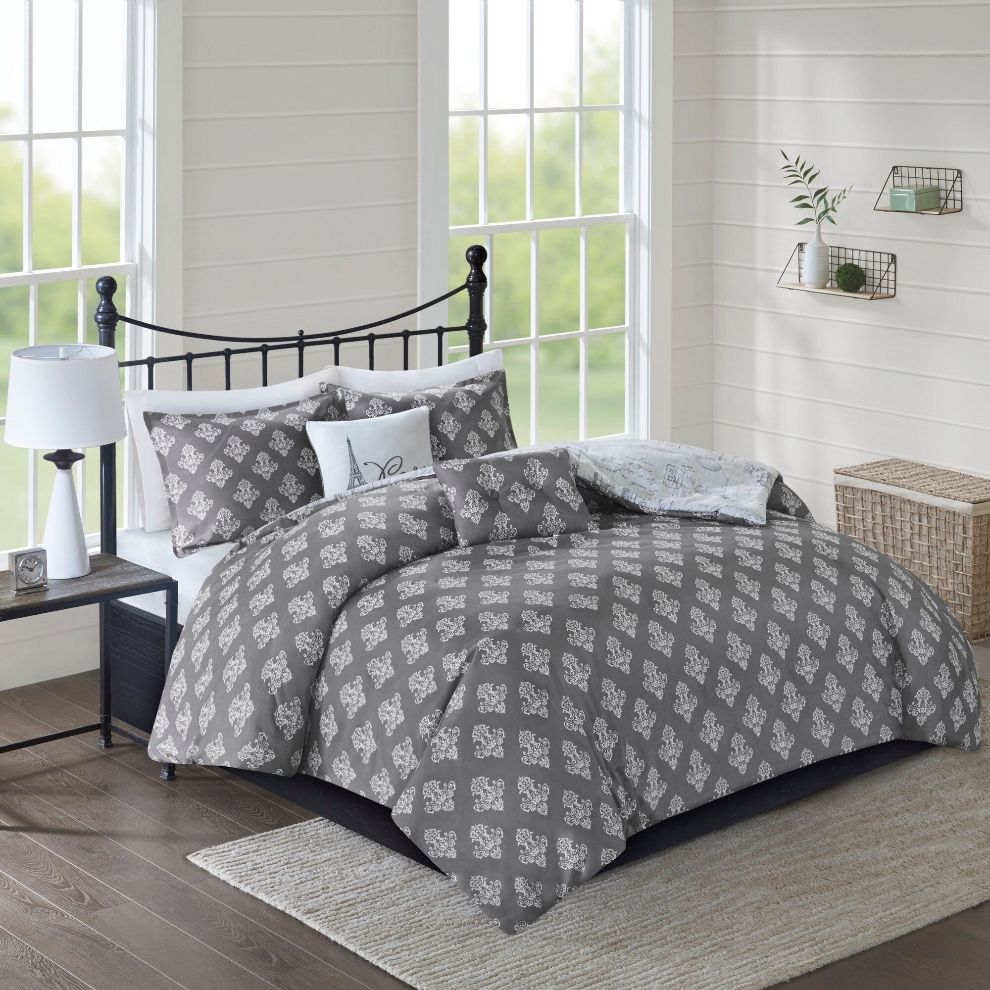 Paris themed Bedroom Ideas Unique 510 Design Mariam Grey Charcoal 5 Piece Reversible Paris Print Duvet Cover Set