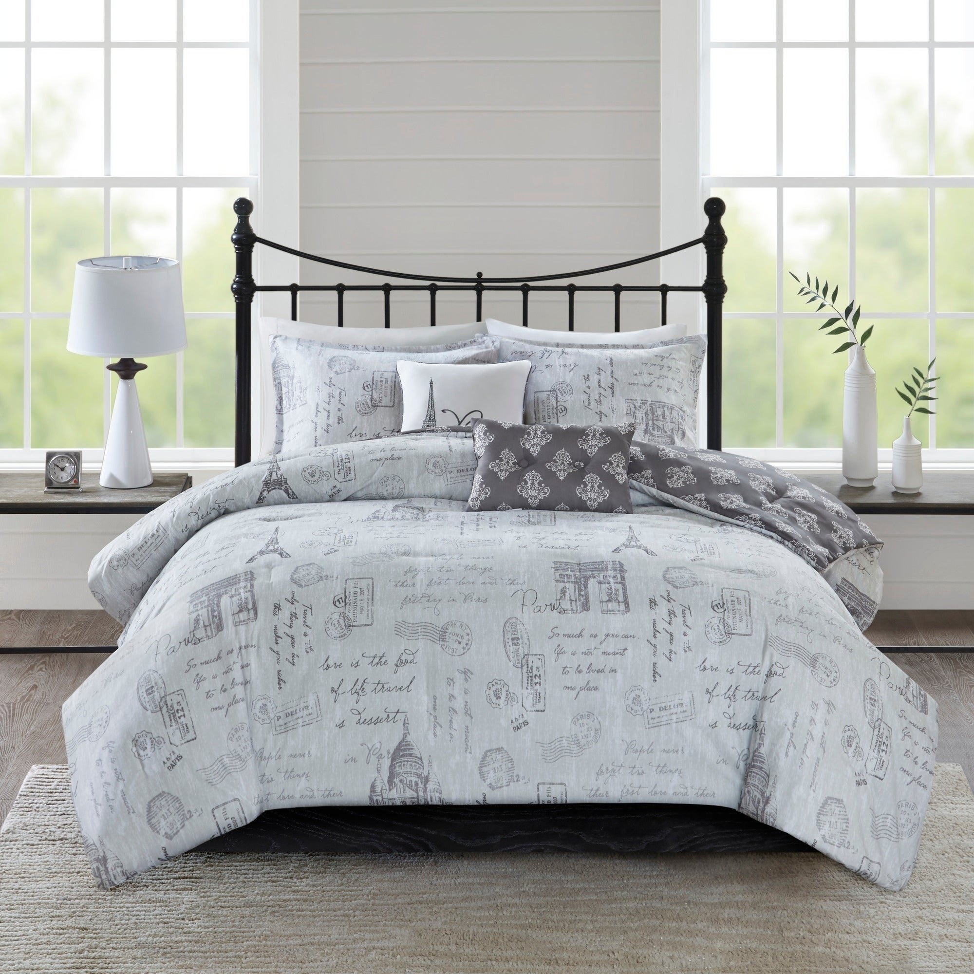 Paris themed Bedroom Set Elegant 510 Design Mariam Gray Charcoal 5 Piece Reversibel Paris Printed forter Set