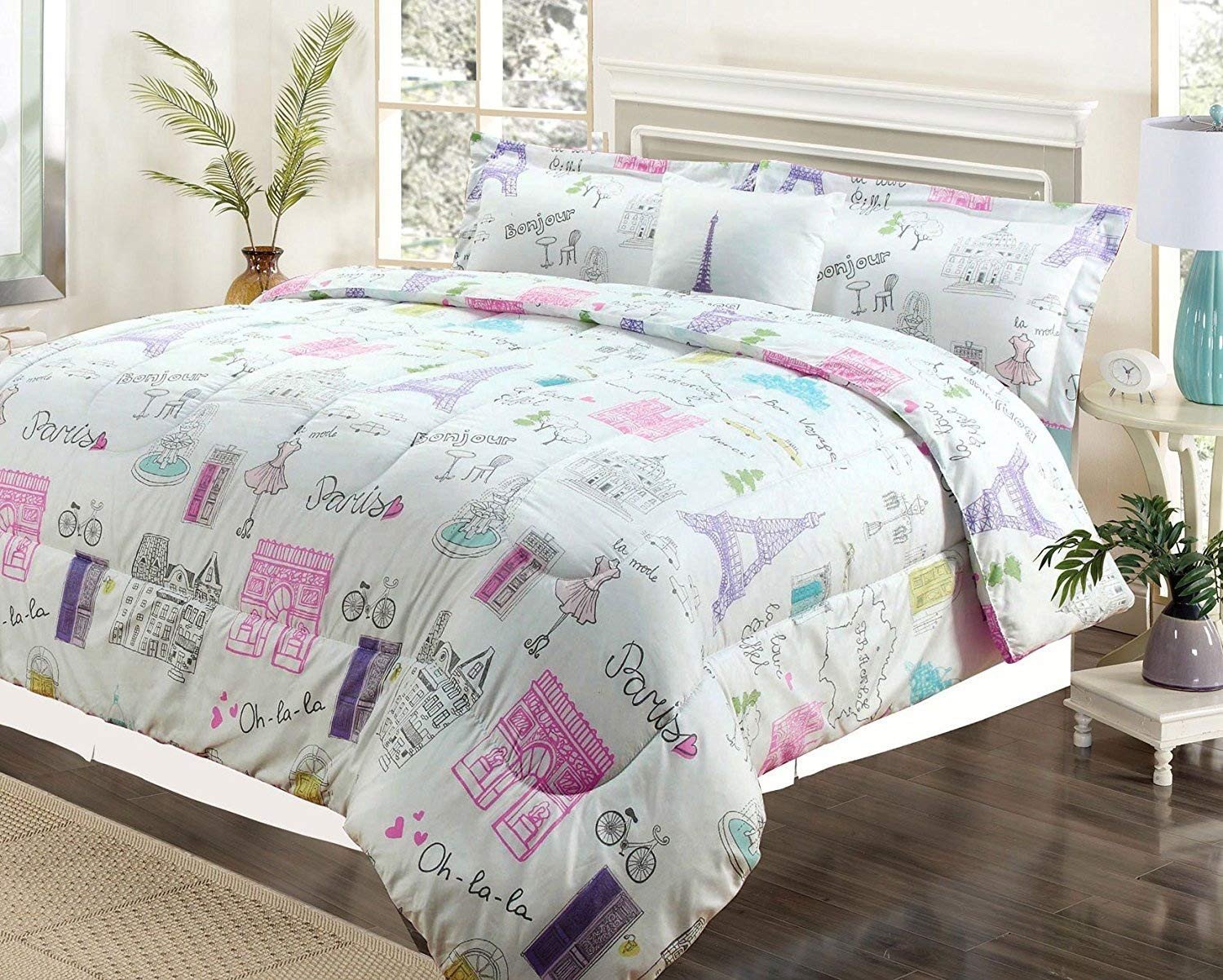 Paris themed Bedroom Set Elegant Howplumb Full 4 Pc Bedding Girls forter Bed Set Paris Eiffel tower Bonjour Pink Purple