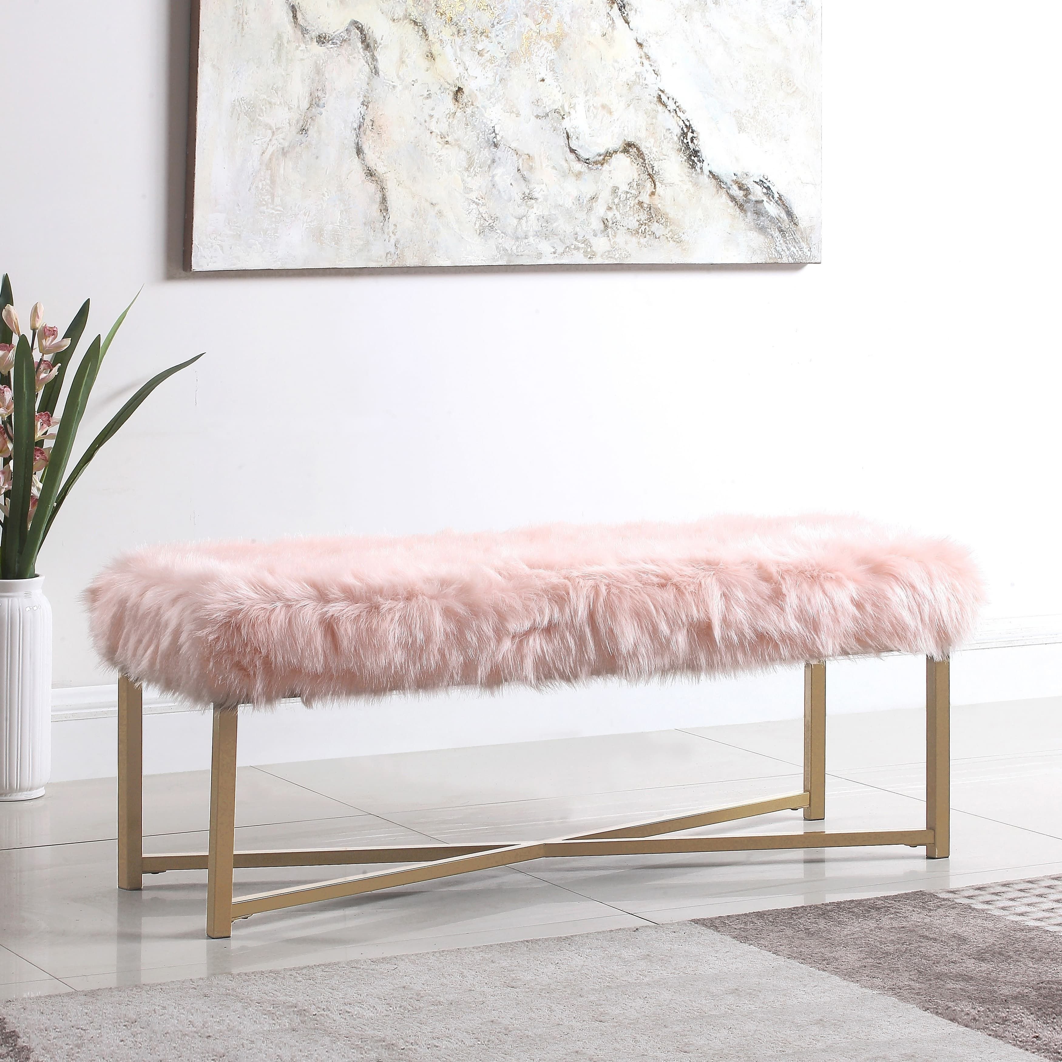 Pink Chair for Bedroom Inspirational Homepop Faux Fur Rectangle Bench Pink