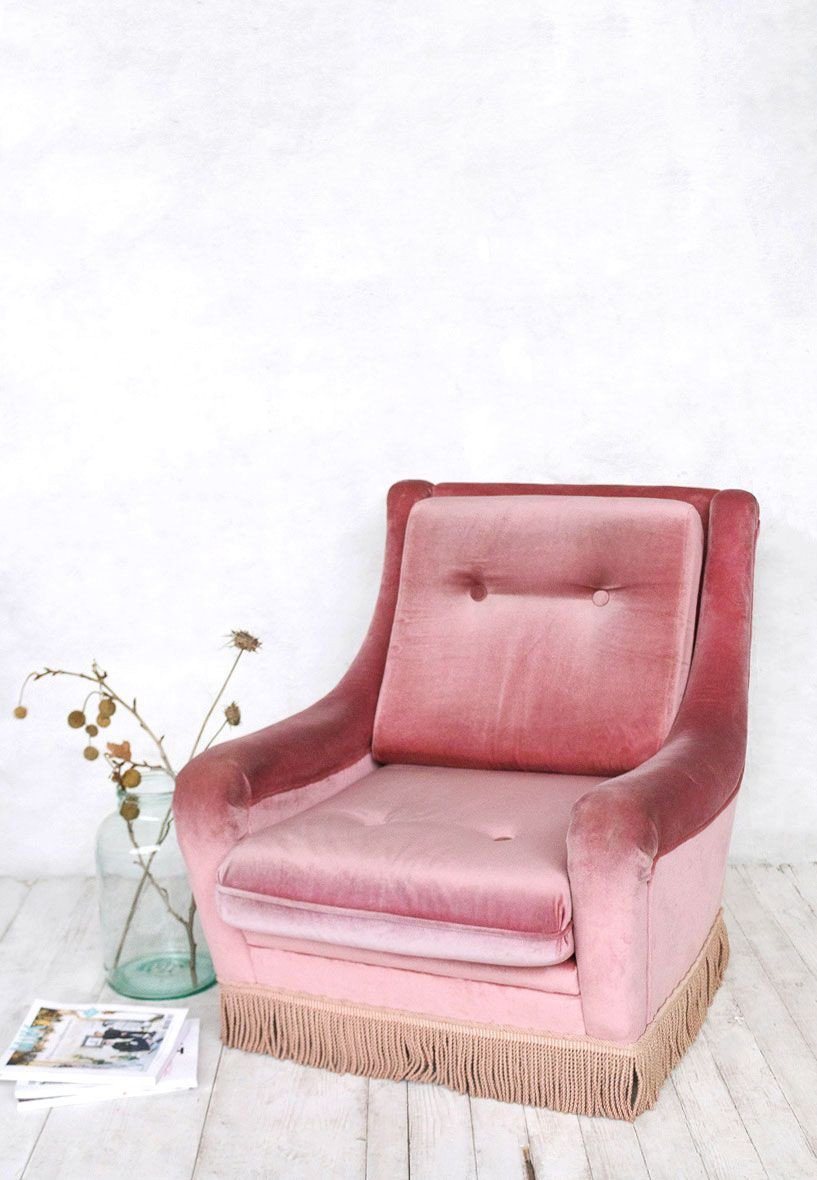 Pink Chair for Bedroom Unique Vintage Pink Velvet Armchair with Fringe at Super Marché