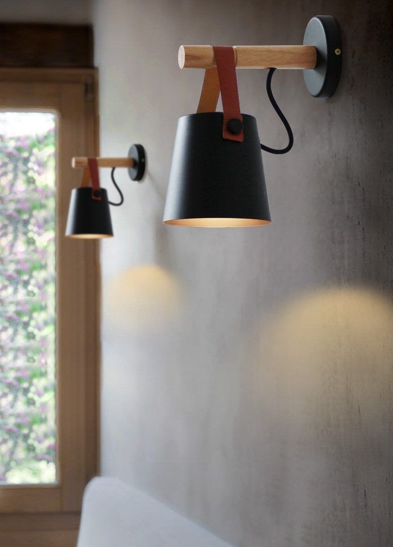 Plug In Wall Lamps for Bedroom Lovely nordic Wood &amp; Leather Sconce In 2019