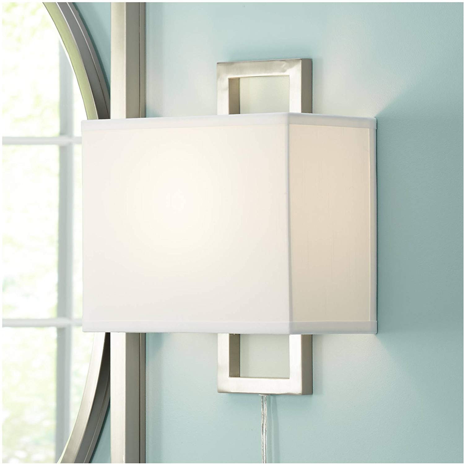 Plug In Wall Lamps for Bedroom Unique Aundria Modern Wall Lamp Plug In Rectangular Brushed Nickel White Shade for Living Room Bedroom Reading Possini Euro Design