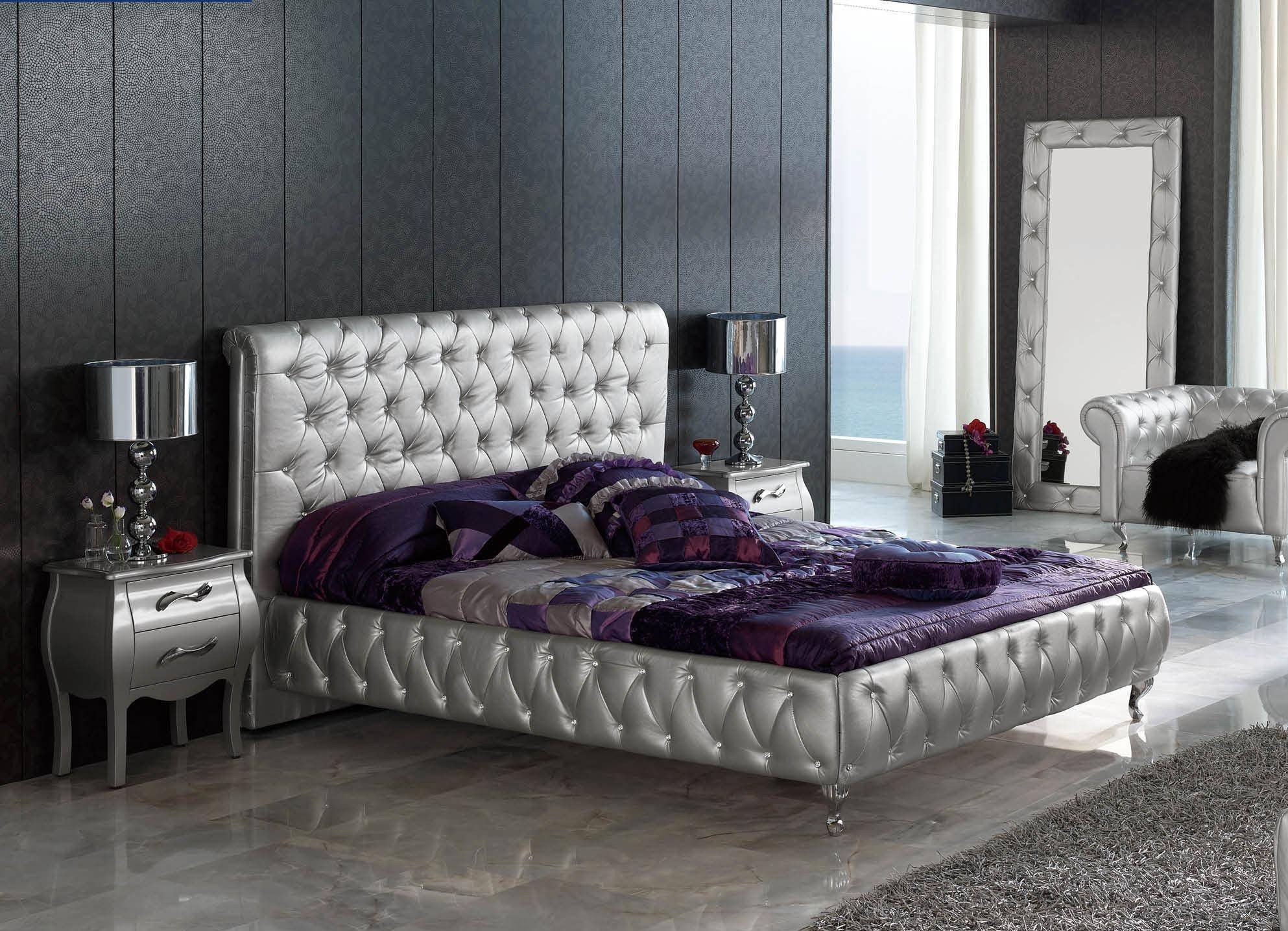 Purple and Silver Bedroom Unique Esf 623 Lorena Silver button Tufted Queen Bedroom Set 3