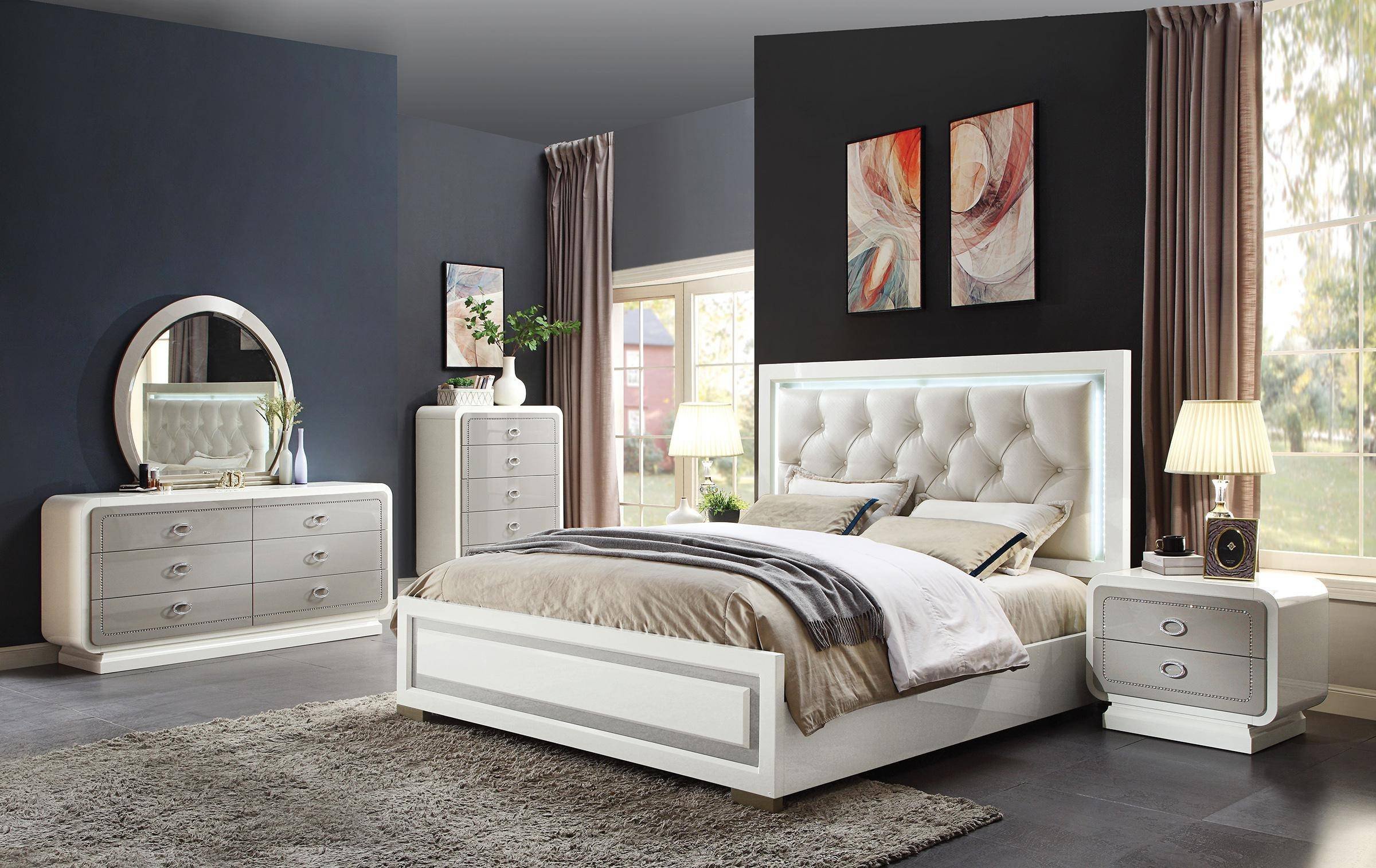 Queen Bedroom Set Cheap Awesome Glam Ivory &amp; Latte High Gloss Queen Bedroom Set 5pcs