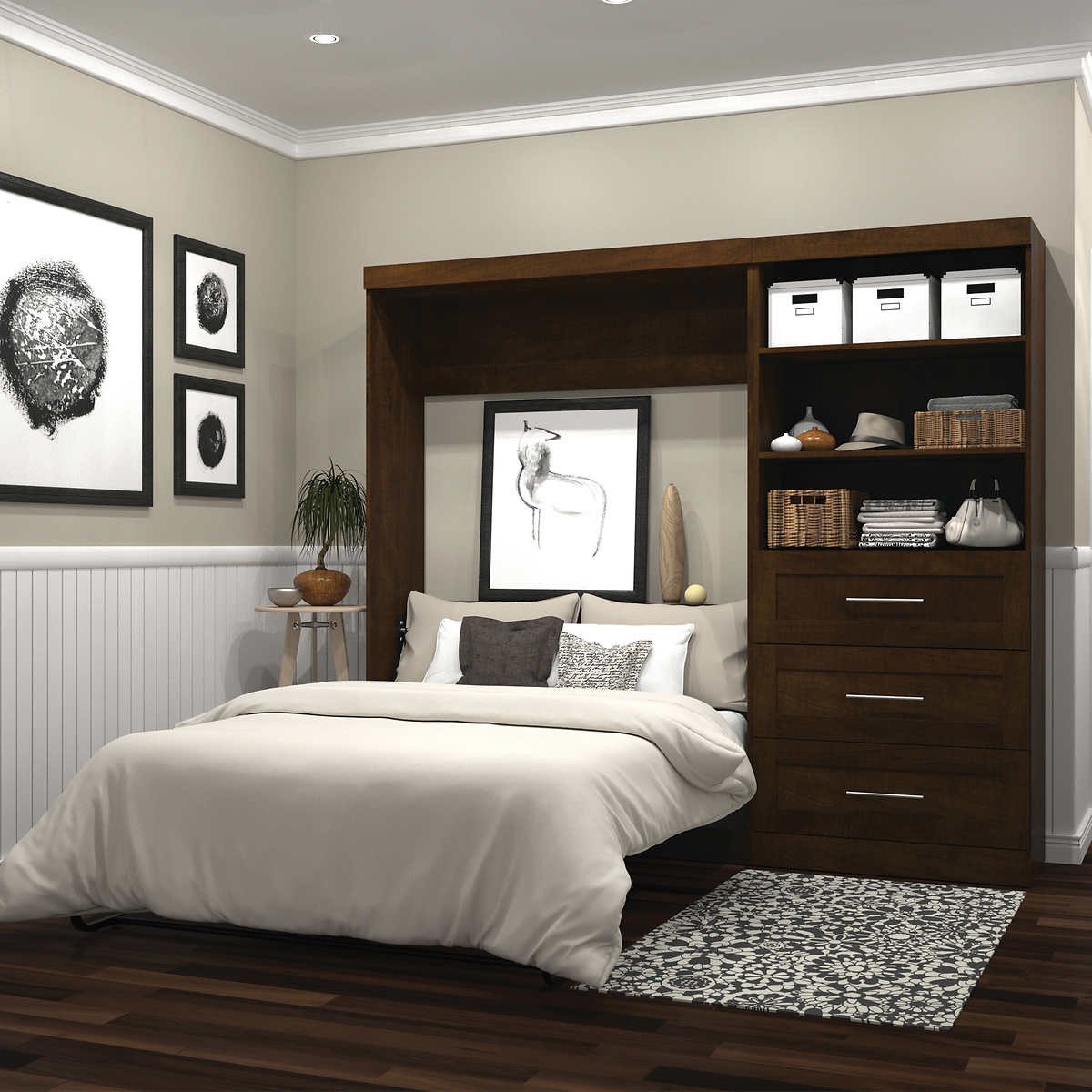 Queen Size Bedroom Suit Unique Boutique Full Wall Bed with 36&quot; Storage Unit In Brown