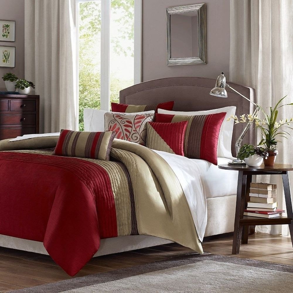 Red and Brown Bedroom Elegant Luxury 6pc Red Tan Brown Duvet Cover Bedding Set and