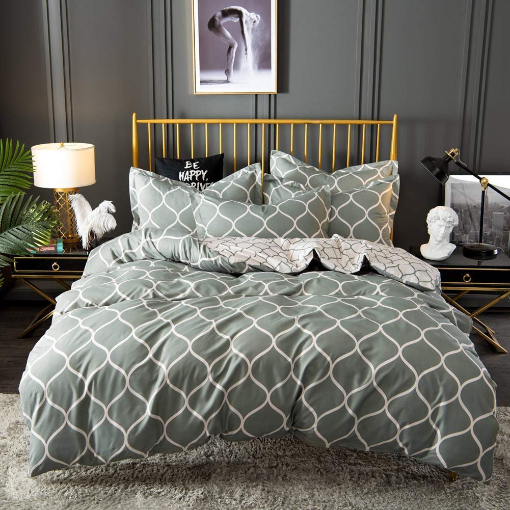 Rooms to Go Bedroom Set King Beautiful Move Over Duvet Cover Set with Zipper Grey Bedding Grey Ivory Geometric Trellis Chain Reversible Design Microfiber Quilt Cover King 104x90 1 Duvet