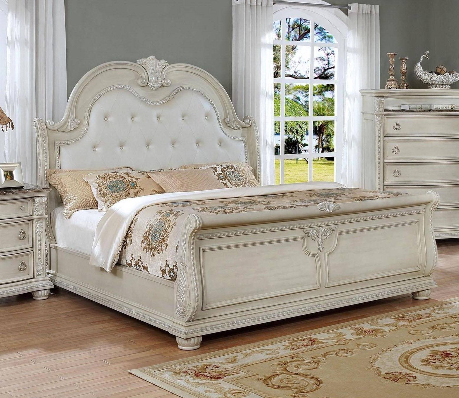 Rooms to Go Bedroom Set King Elegant Crown Mark B1630 Stanley Antique White solid Wood King